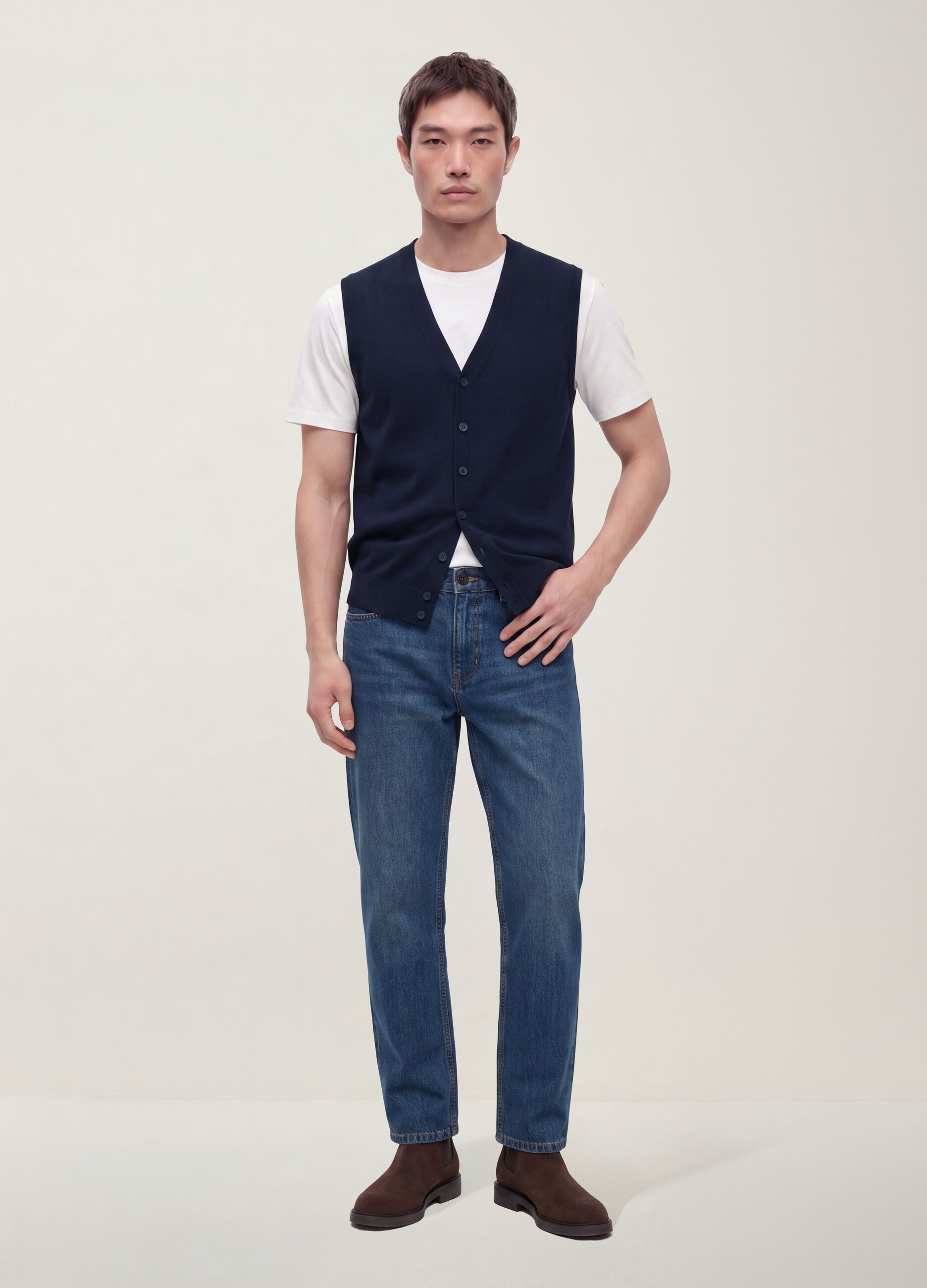 Blauer Viskose-Mix-Weste mit tiefem V-Ausschnitt, Regular Fit