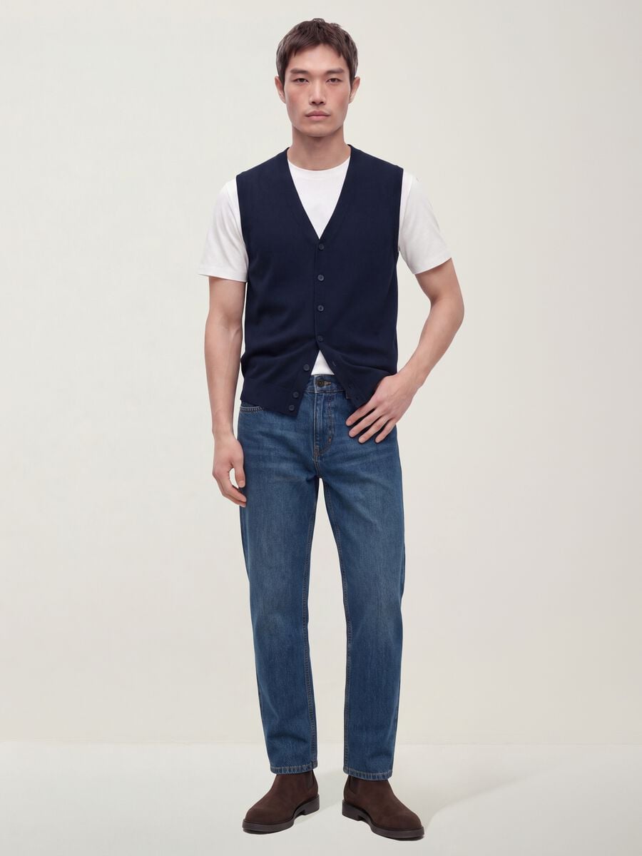 Blue viscose-blend waistcoat with deep V-neck, regular fit_1