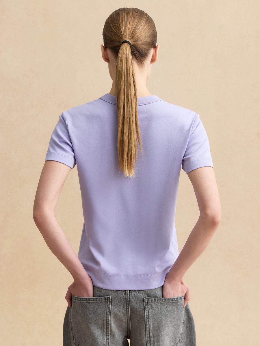 Purple short-sleeved cotton blend T-shirt regular fit_3