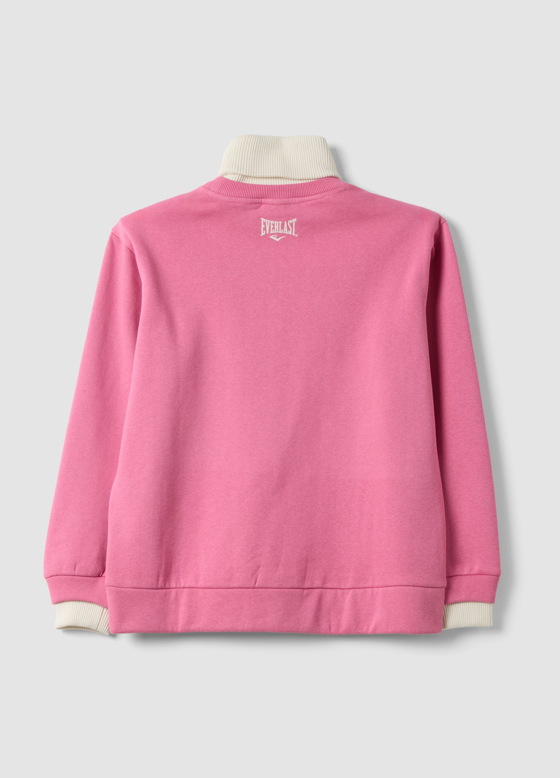 Pink cotton-blend sweatshirt with high neck, regular fit