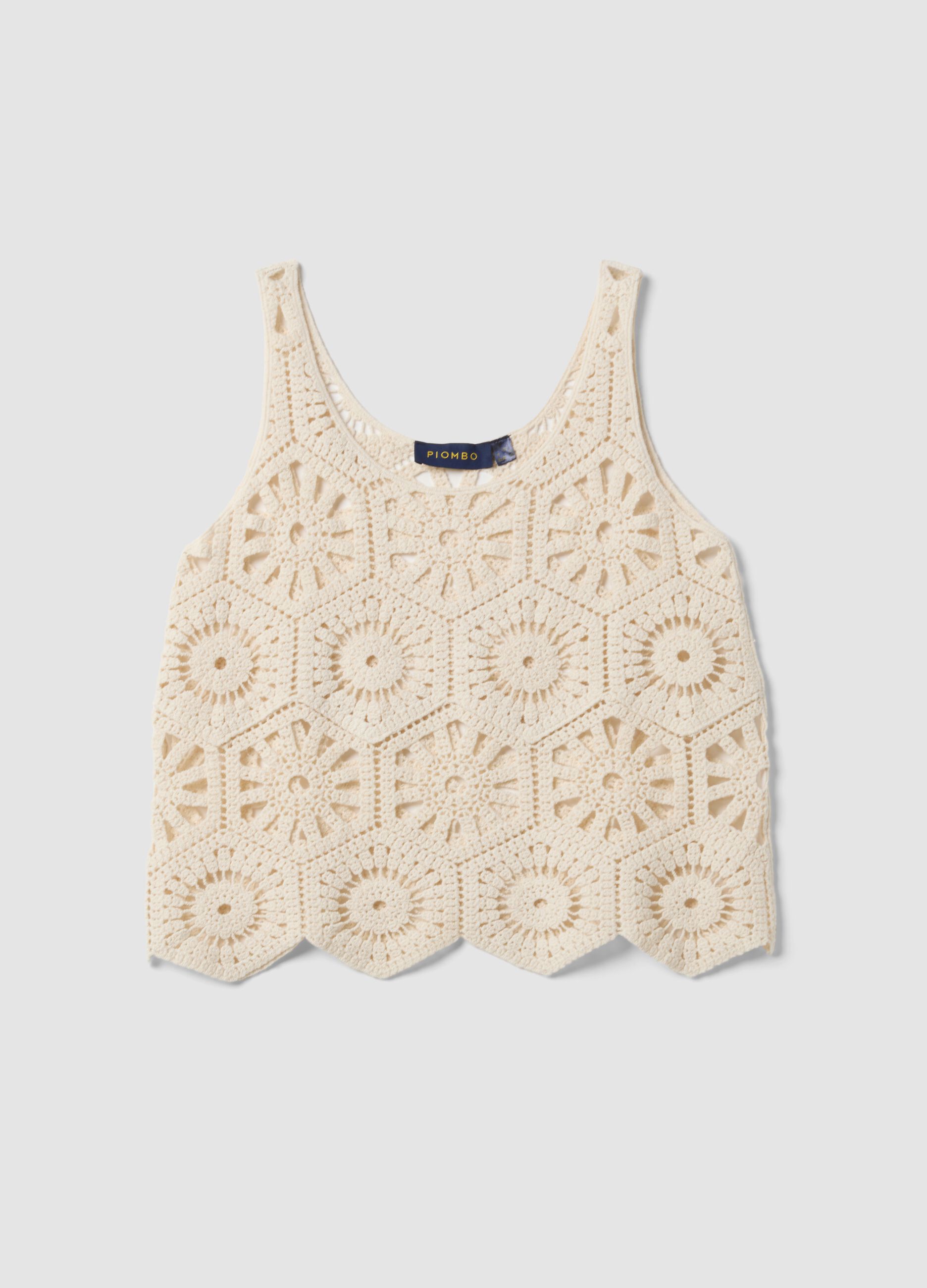 Beige pure cotton crochet tank top