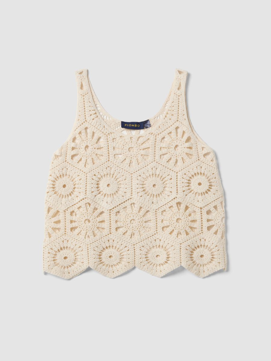 Beige pure cotton crochet tank top_4