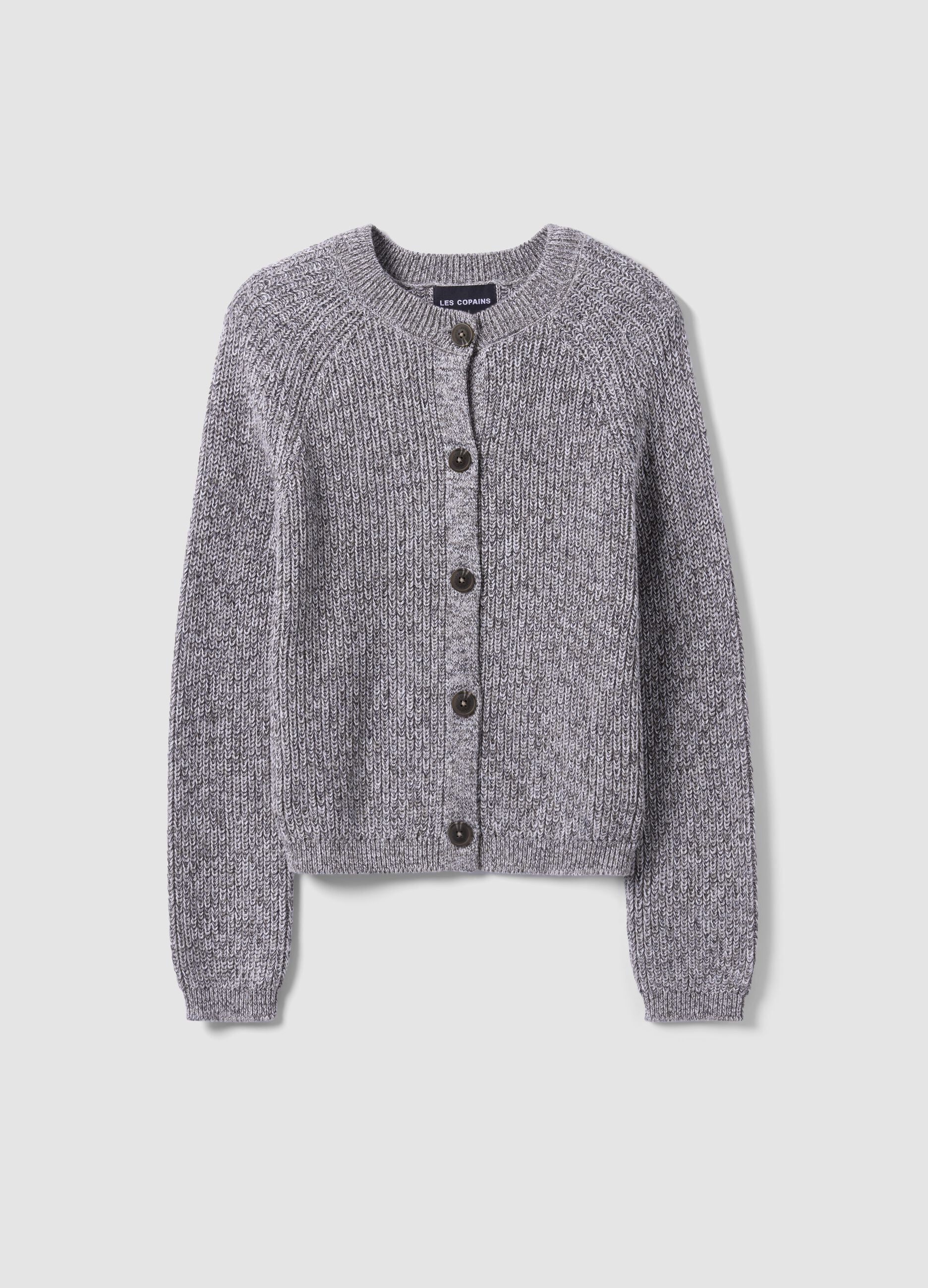 Grey pure cotton knit cardigan in regular fit
