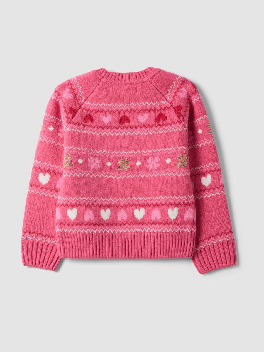Rosa Rundhals-Pullover mit Herzen und Jacquardmuster, Regular Fit_2