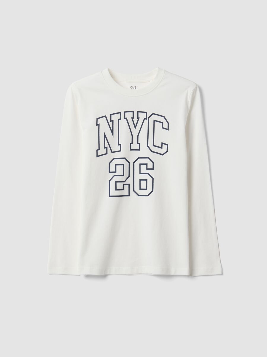 White organic cotton graphic print T-shirt for boys_0
