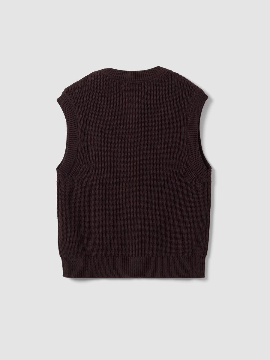 Brown pure cotton knitted vest with crew neck, regular fit_2