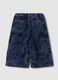 Blue cotton-blend wide-leg jeans with floral print_1