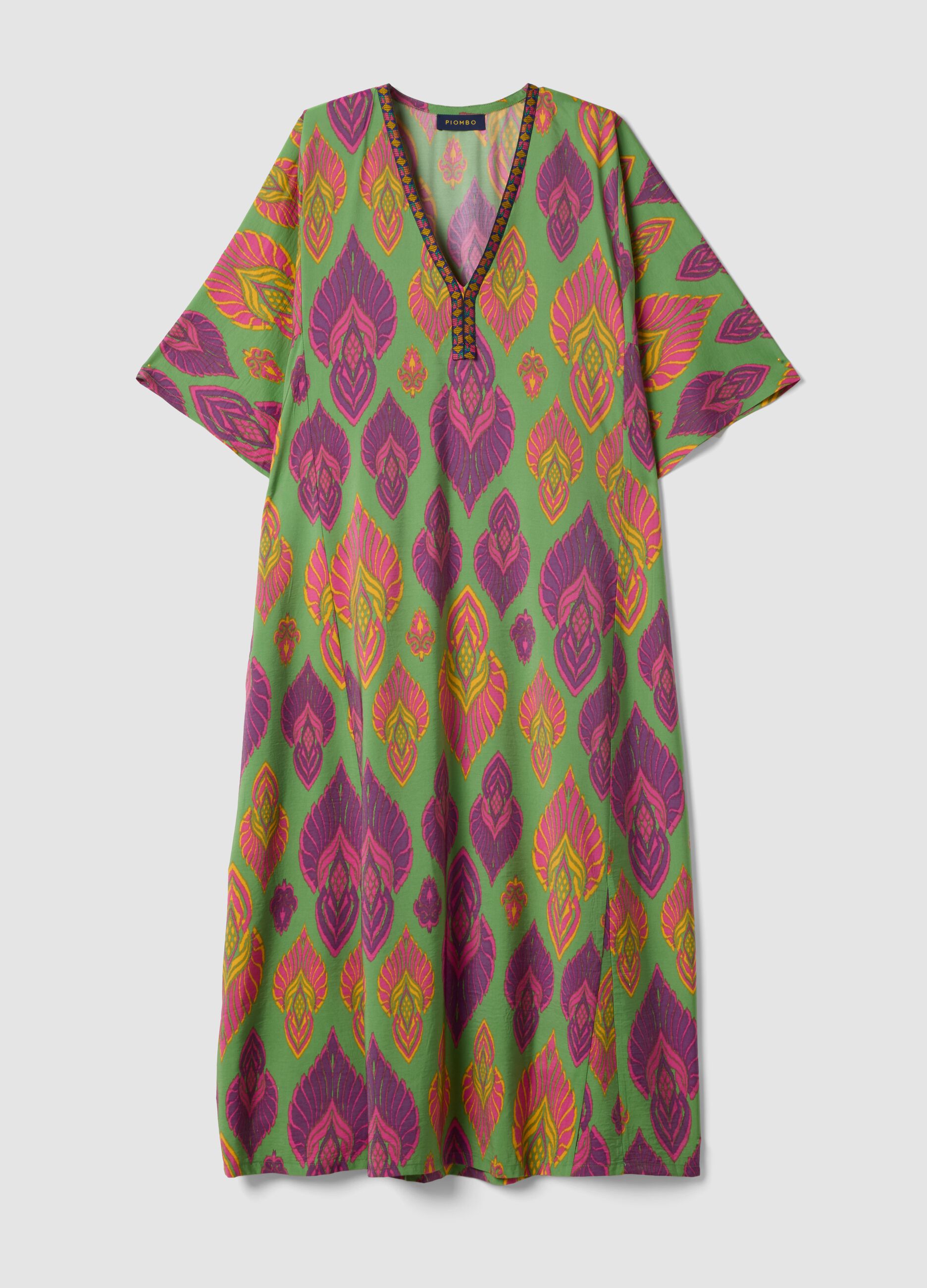 Green viscose-blend midi dress with print
