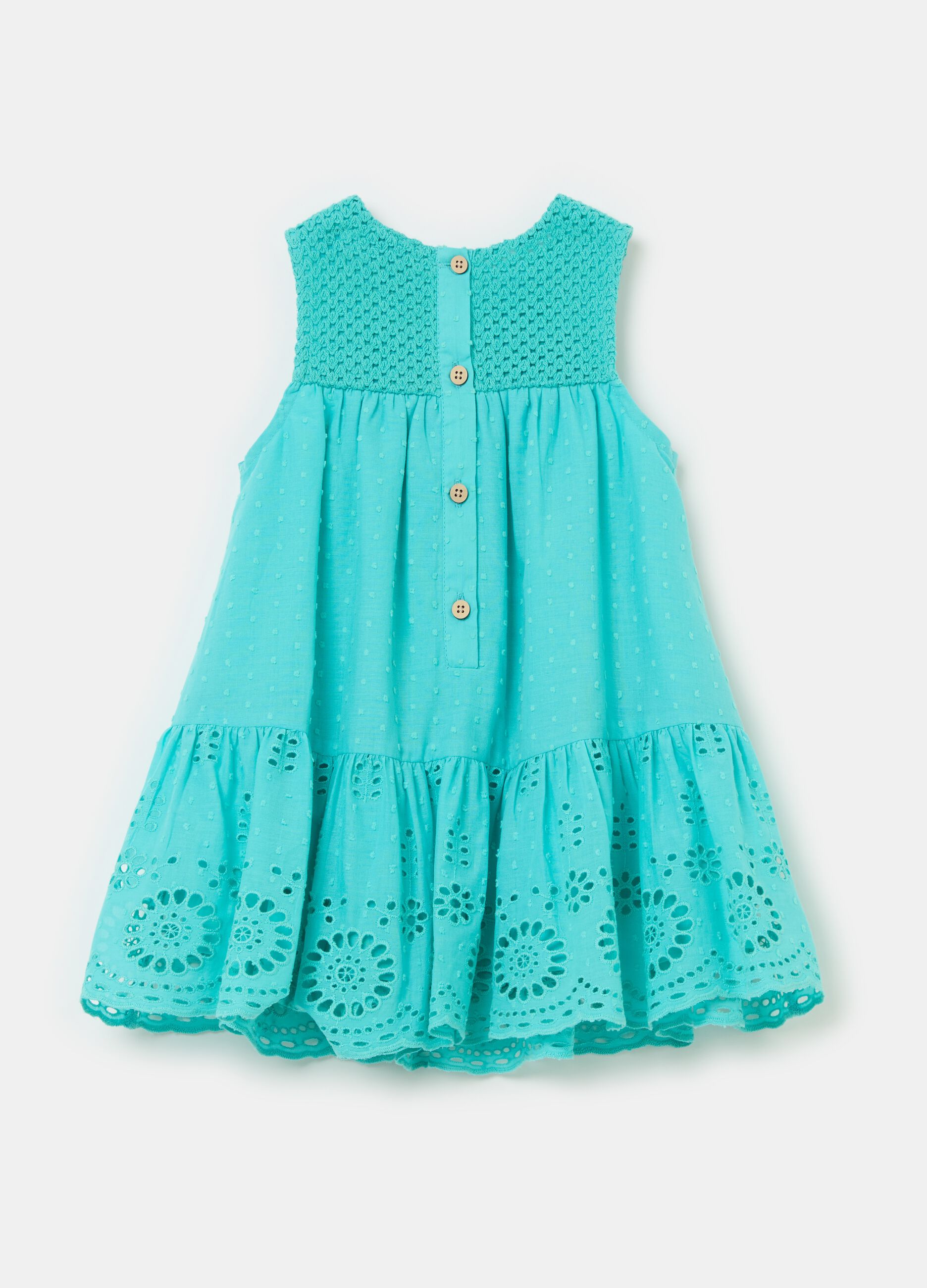 Dress with crochet design and broderie anglaise flounce