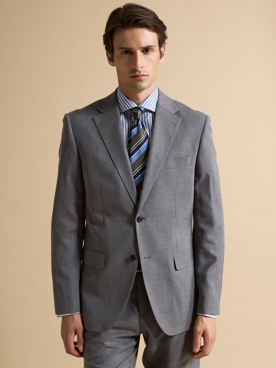 Blazer grigio in viscosa elasticizzata slim fit con rever classico_1