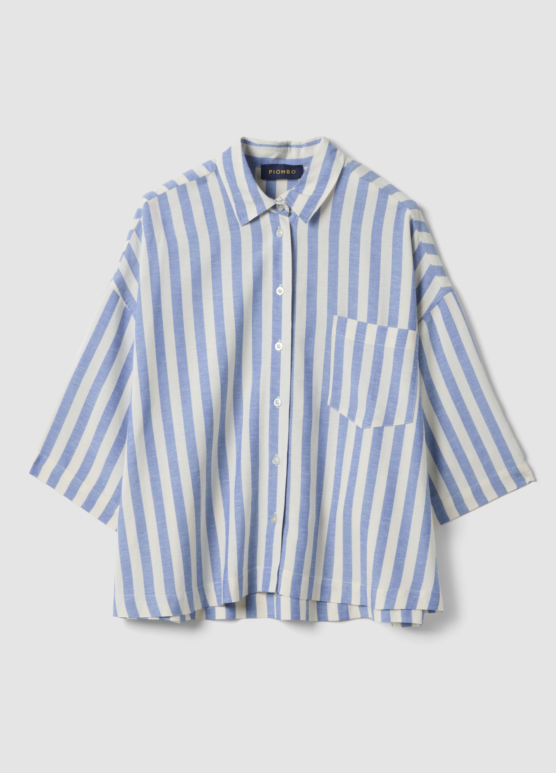 Multicolour striped viscose and linen-blend oversized shirt