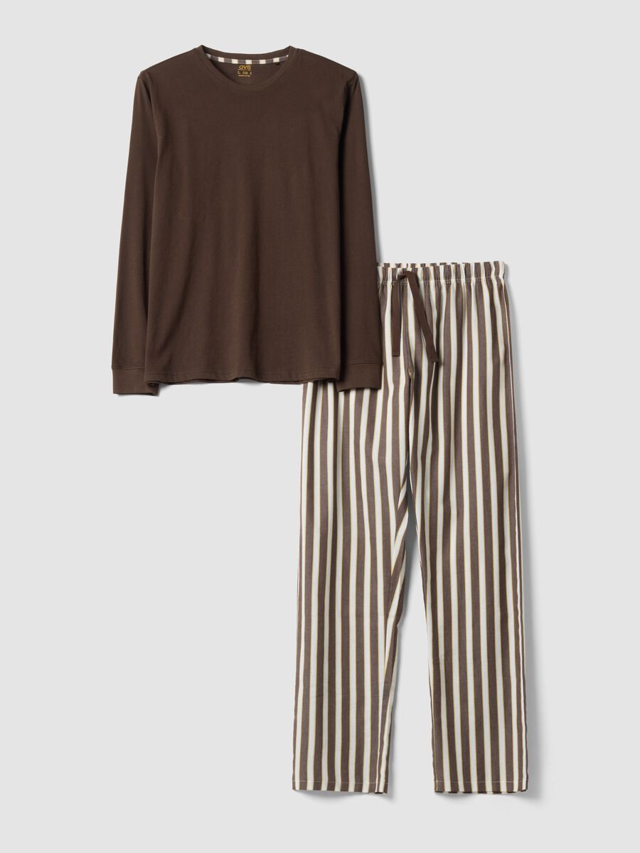 Brauner Pyjama aus reiner Bio-Baumwolle mit Streifen, Regular Fit_4