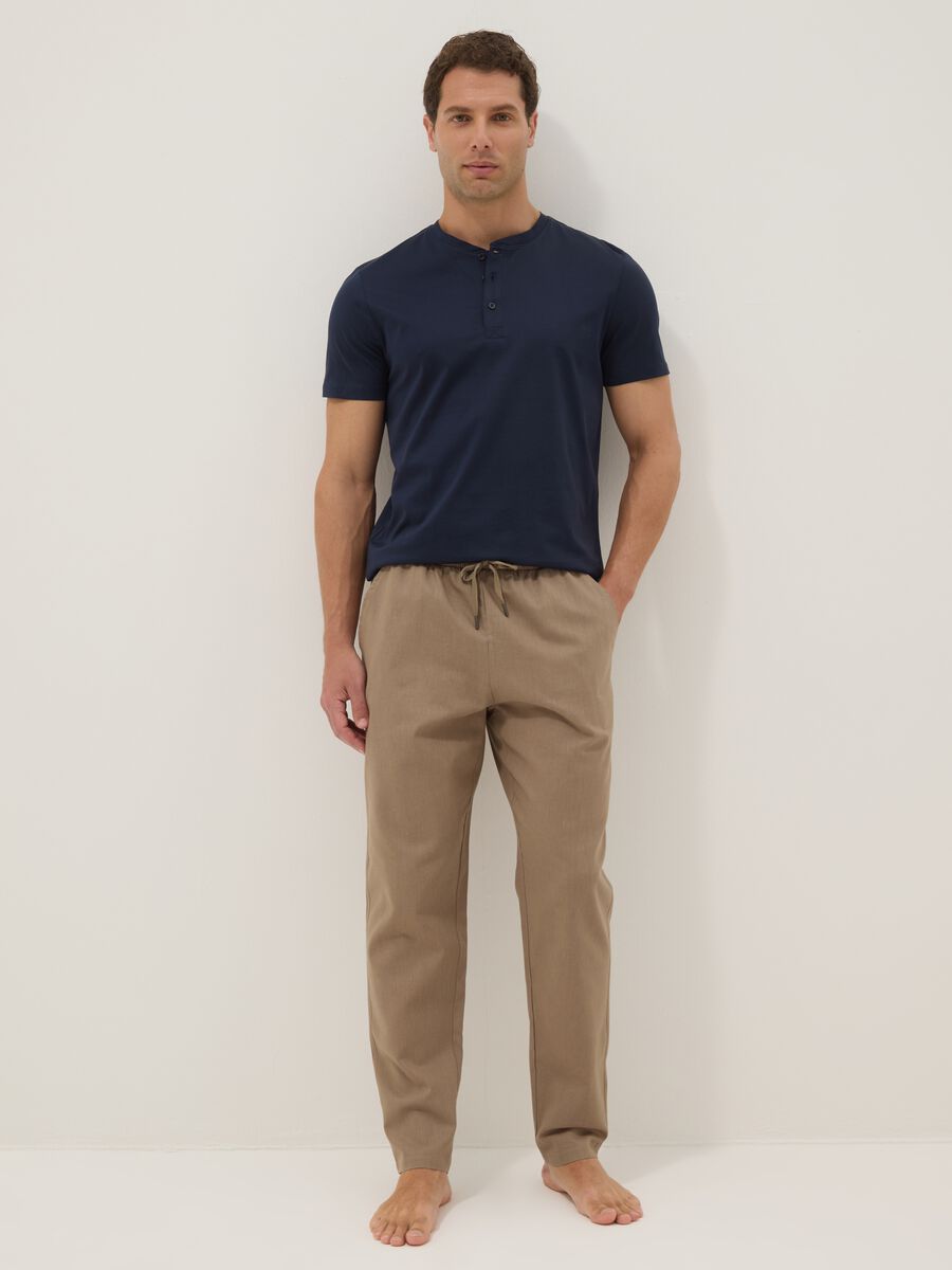 Beige cotton-linen blend pyjama trousers, relaxed fit_0