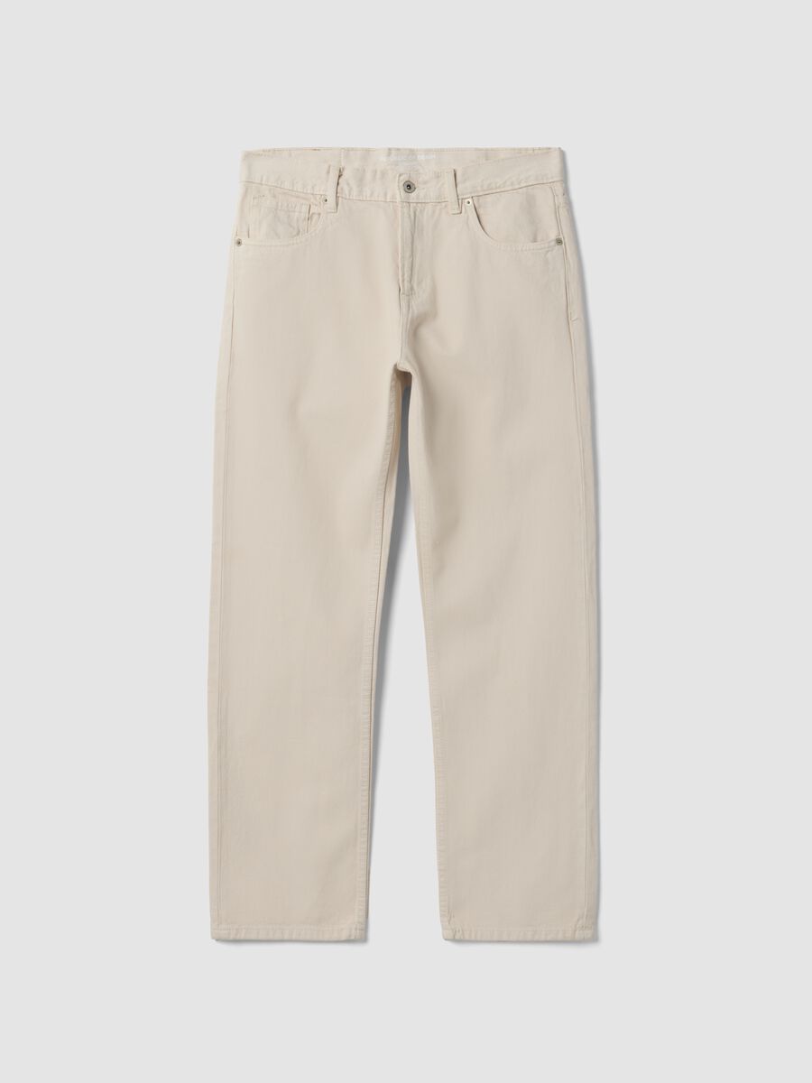 Jeans beige in twill di puro cotone straight fit_0