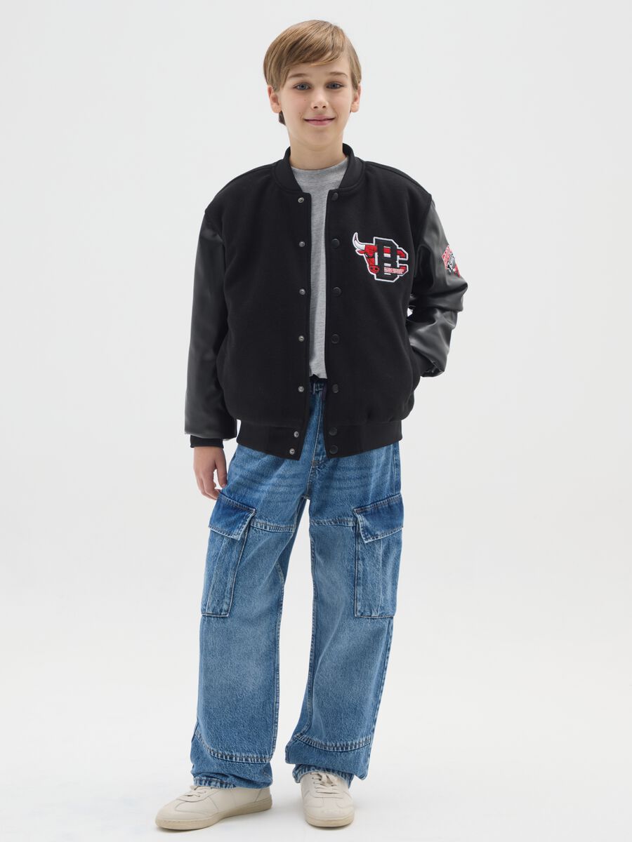 Boys' blue cargo jeans in pure cotton denim relaxed fit_0