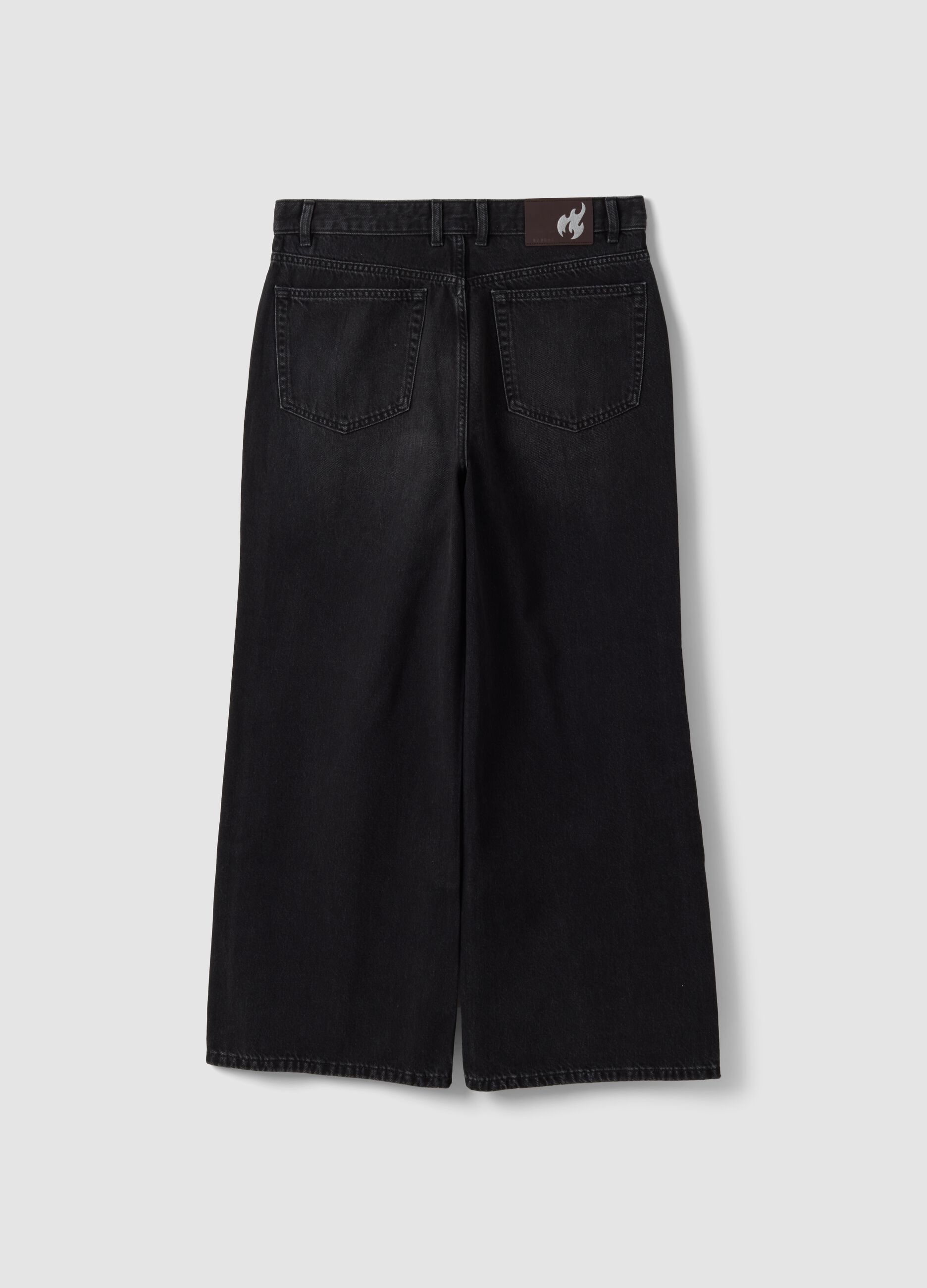 Black wide-leg denim jeans in pure cotton