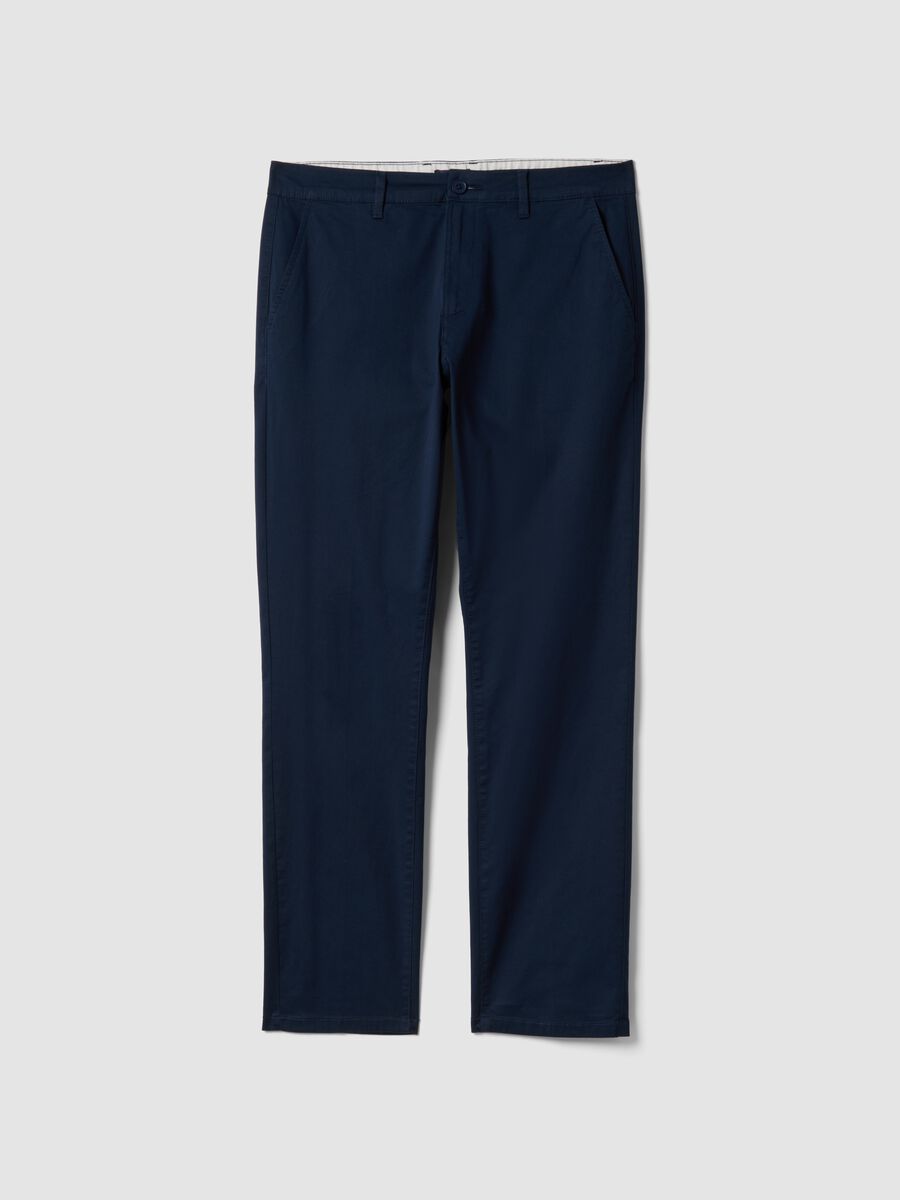 Blue Regular Fit Stretch Cotton Chino Trousers_5