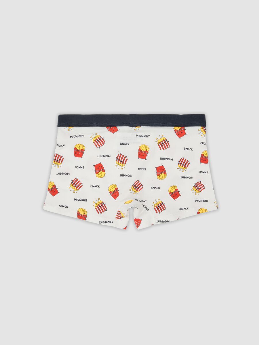 Boxer midi bianco in cotone organico elasticizzato con stampa patatine fritte_1