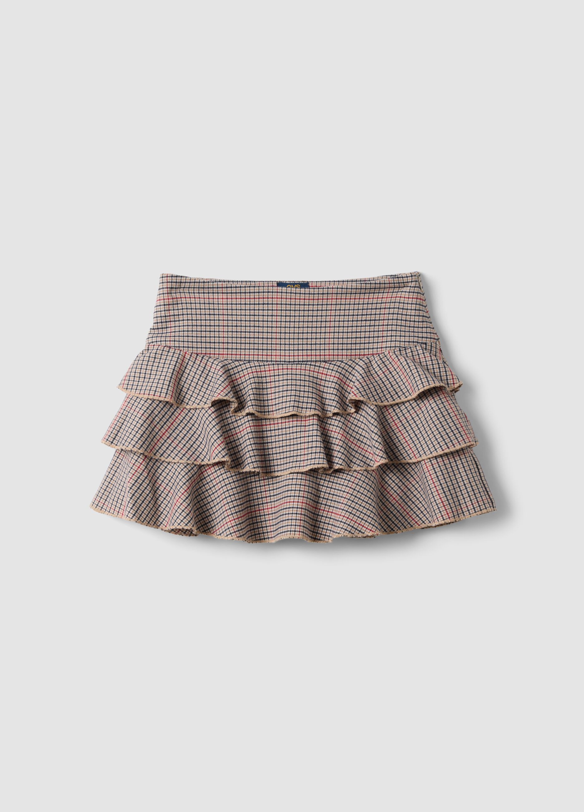 Girls&rsquo; multicolour checked stretch viscose skirt with ruffles