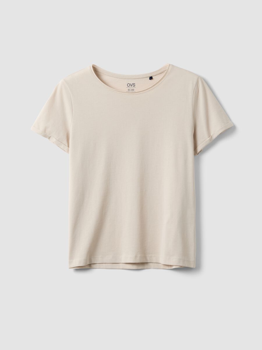 Beige pure cotton short-sleeve T-shirt, regular fit_4