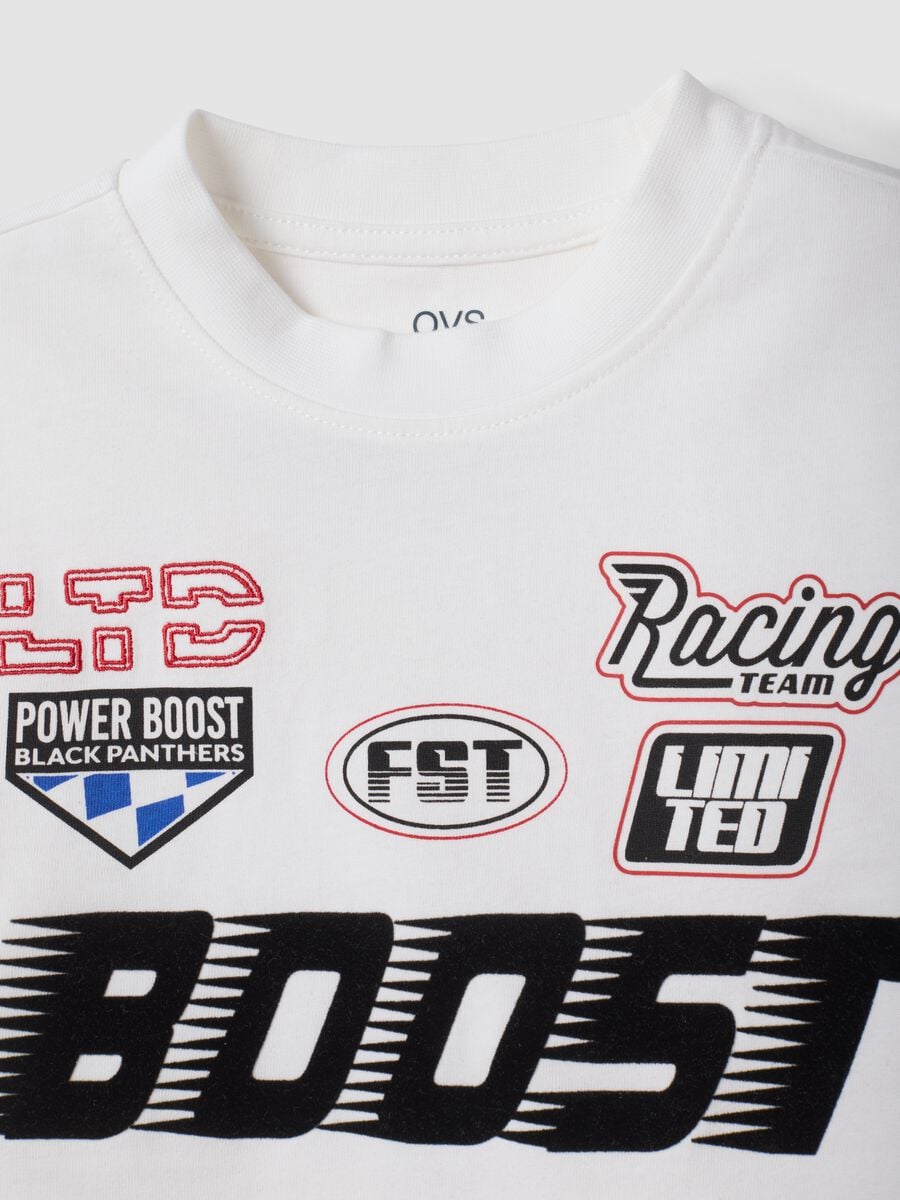 White pure cotton crew-neck racing print T-shirt for boys_2