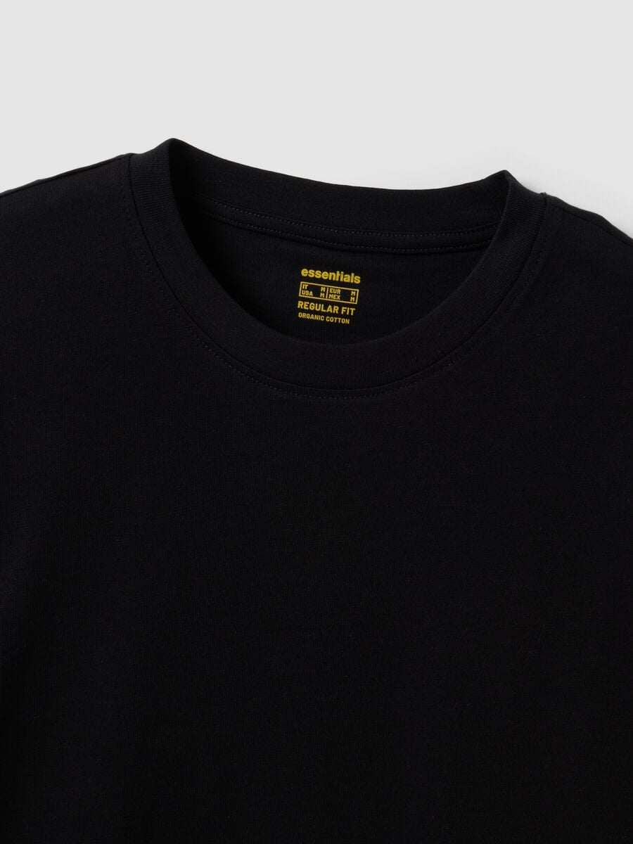 T-shirt preta de manga comprida em 100% algod&atilde;o org&acirc;nico com gola redonda_1