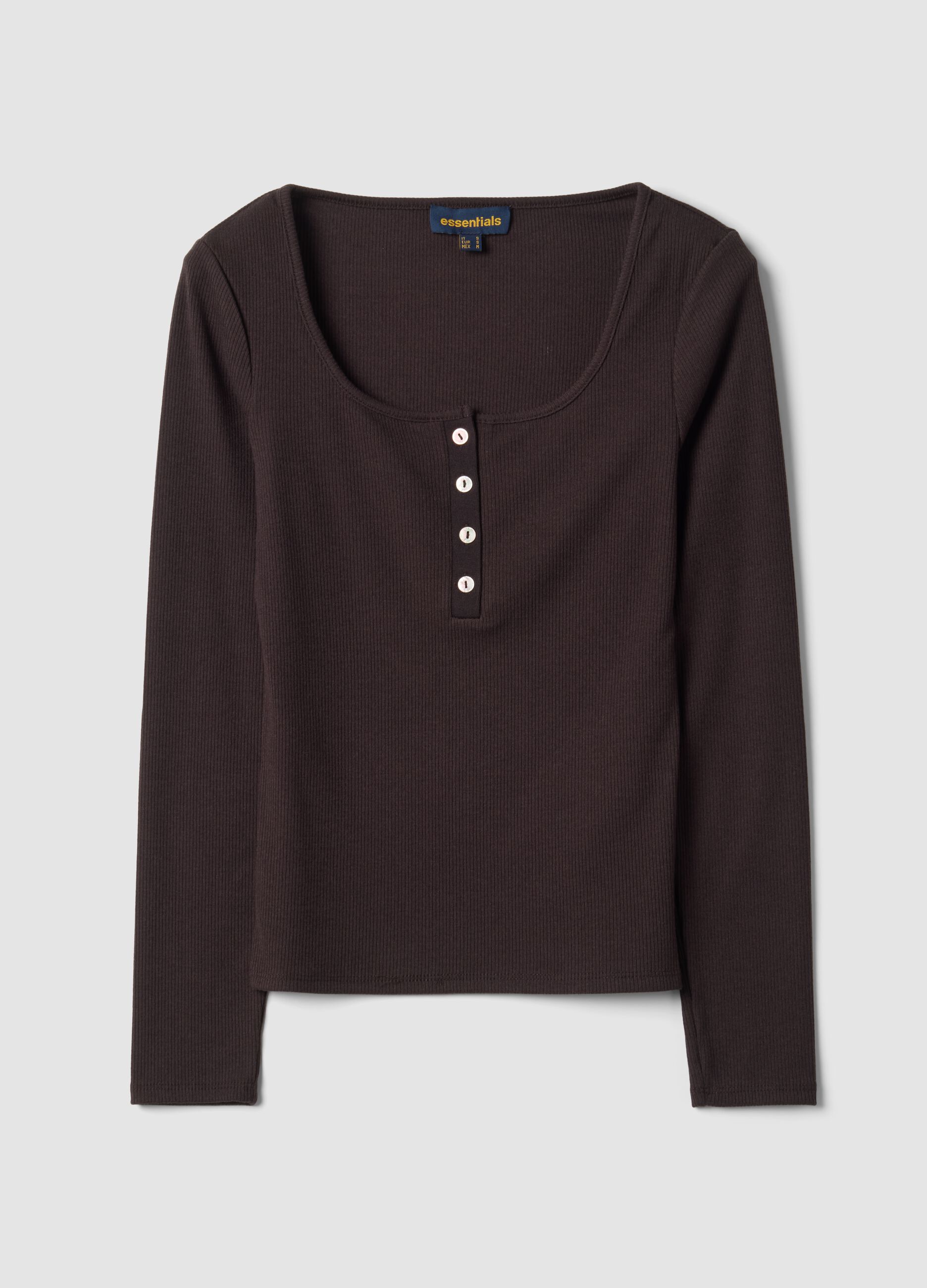 T-shirt marrone in viscosa elasticizzata con girocollo