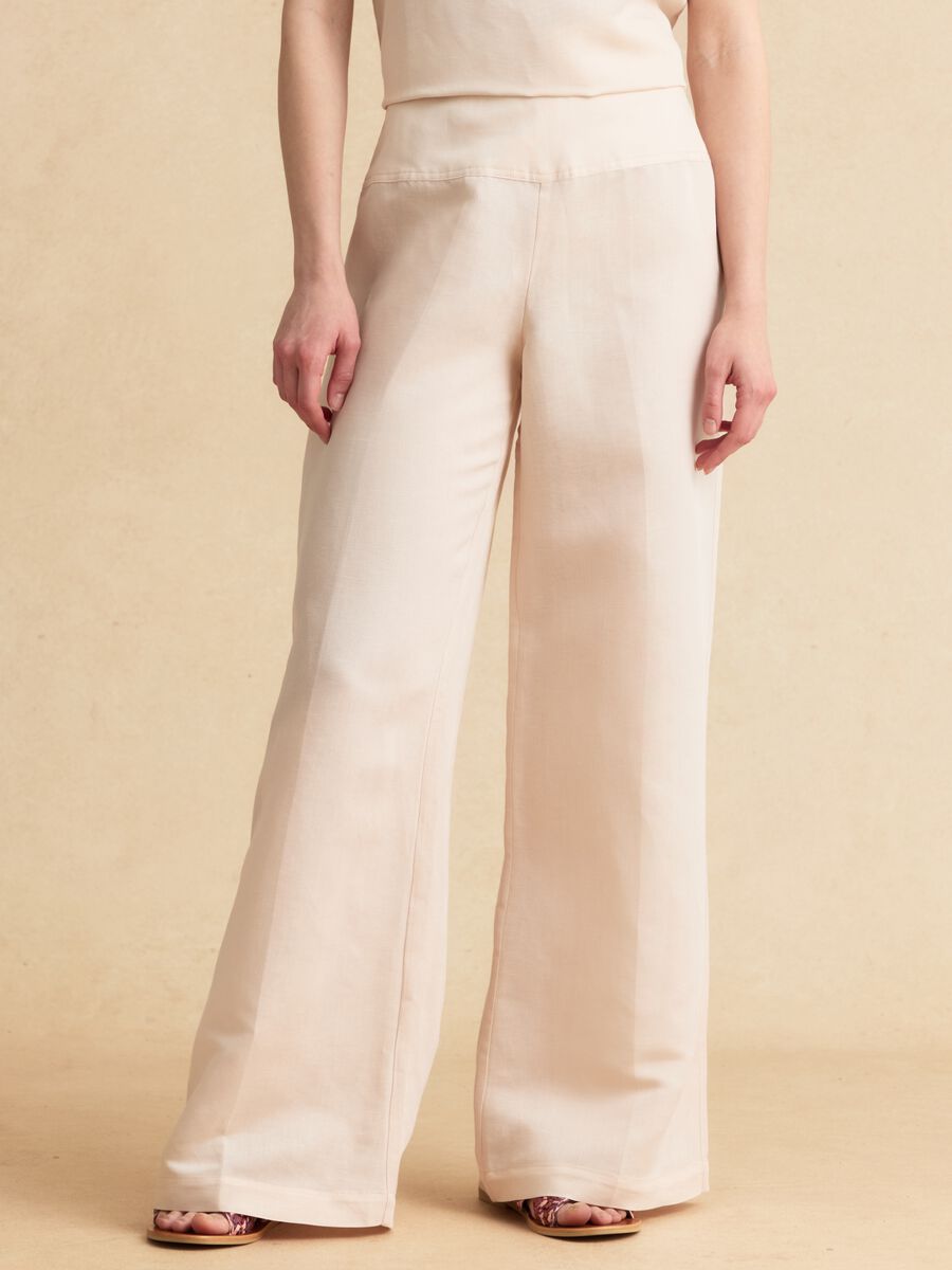 Rosa Wide-Leg-Hose aus Leinen-Viskose-Mix mit seitlichem Reissverschluss_1