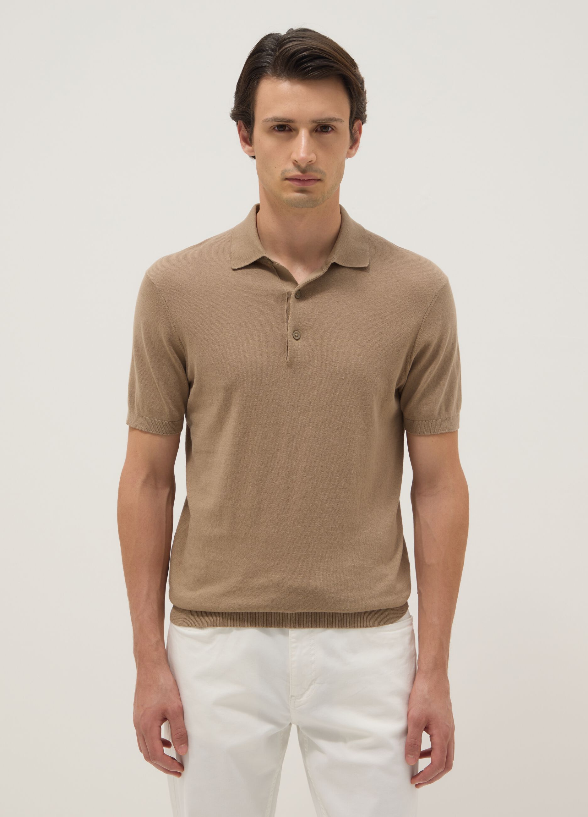Beige pure cotton polo regular fit