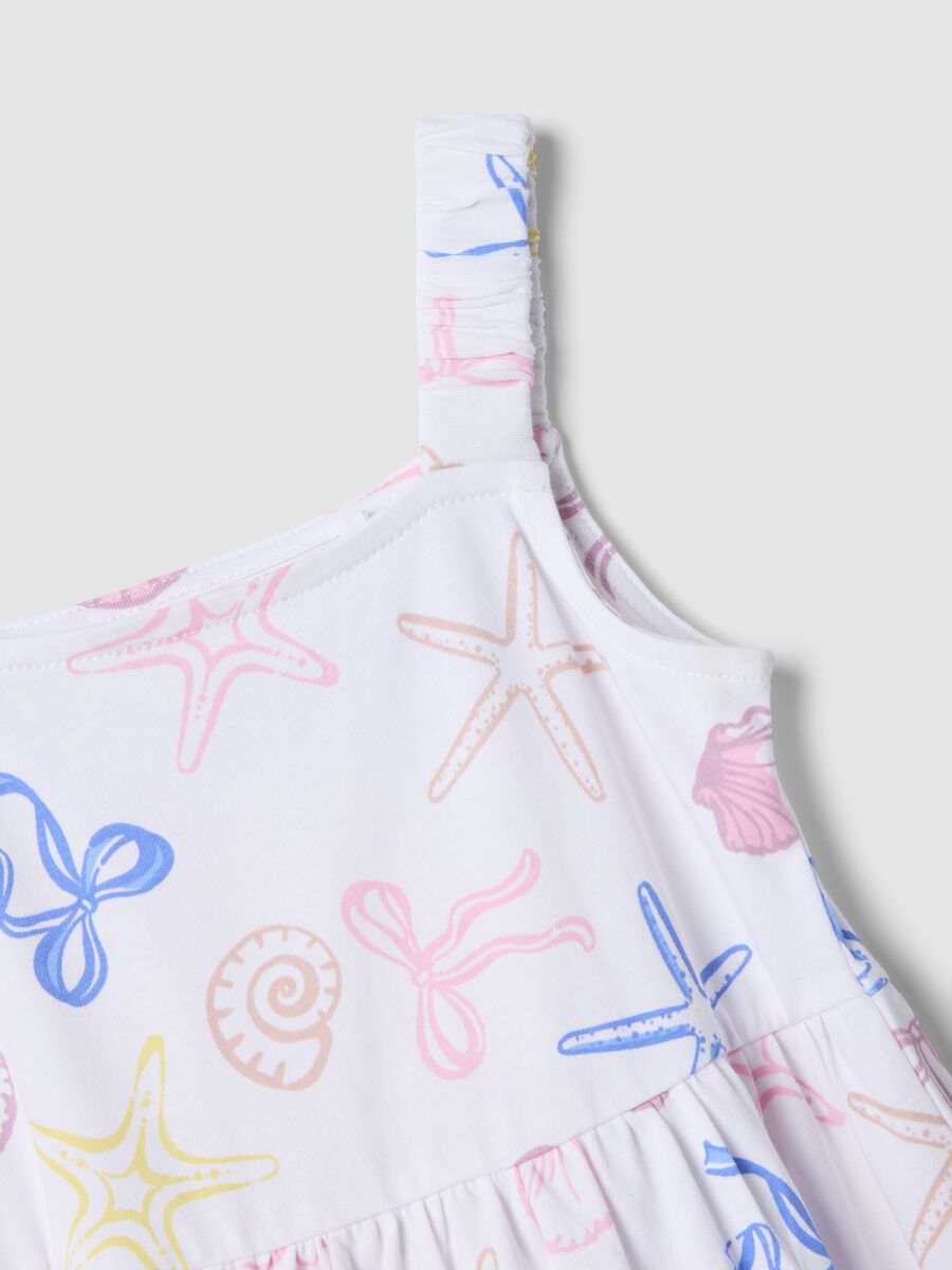 White pure cotton girls&rsquo; dress, regular fit, with seaside prints_2