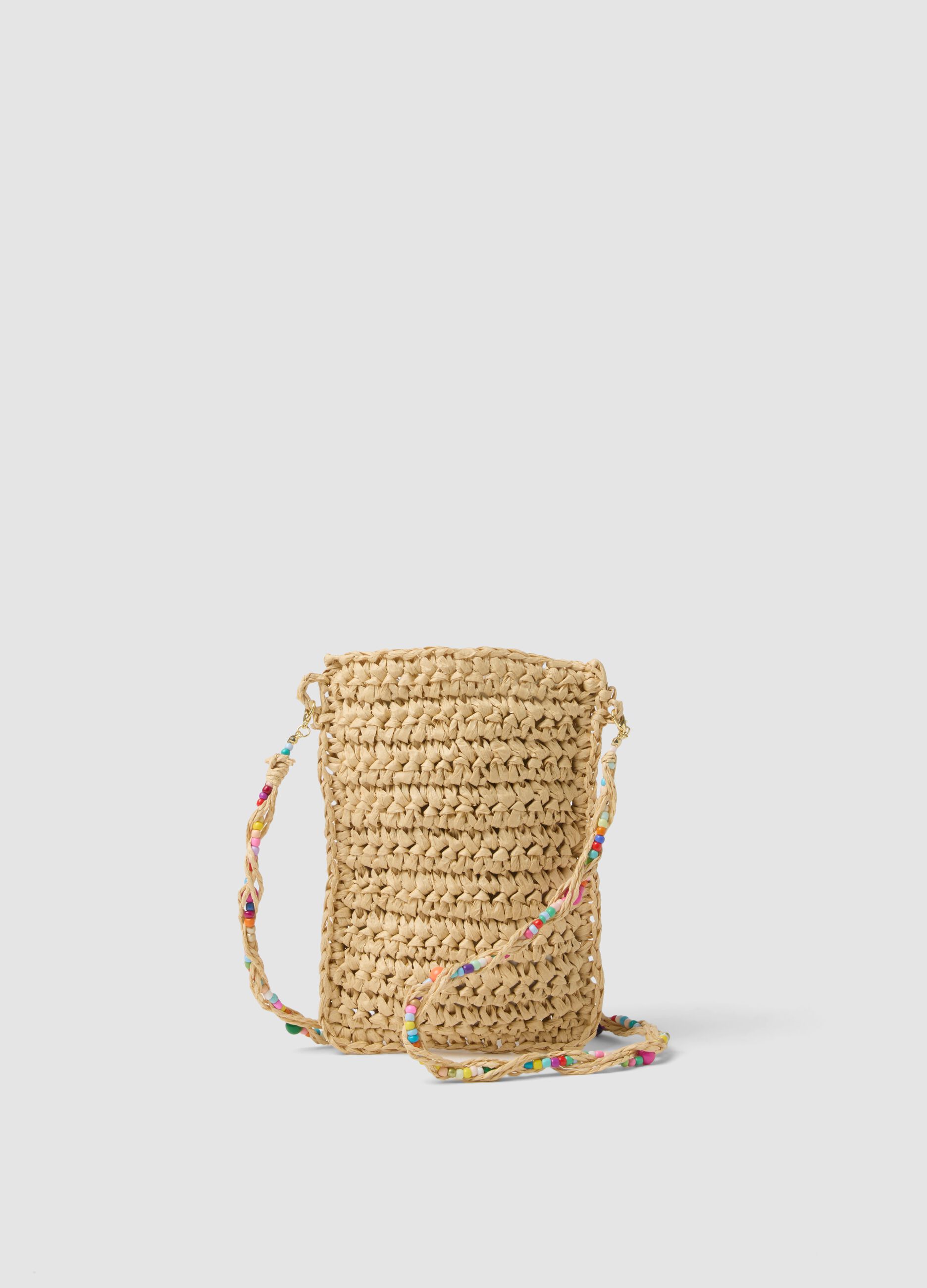 Beige phone pouch in pure paper-fibre fabric