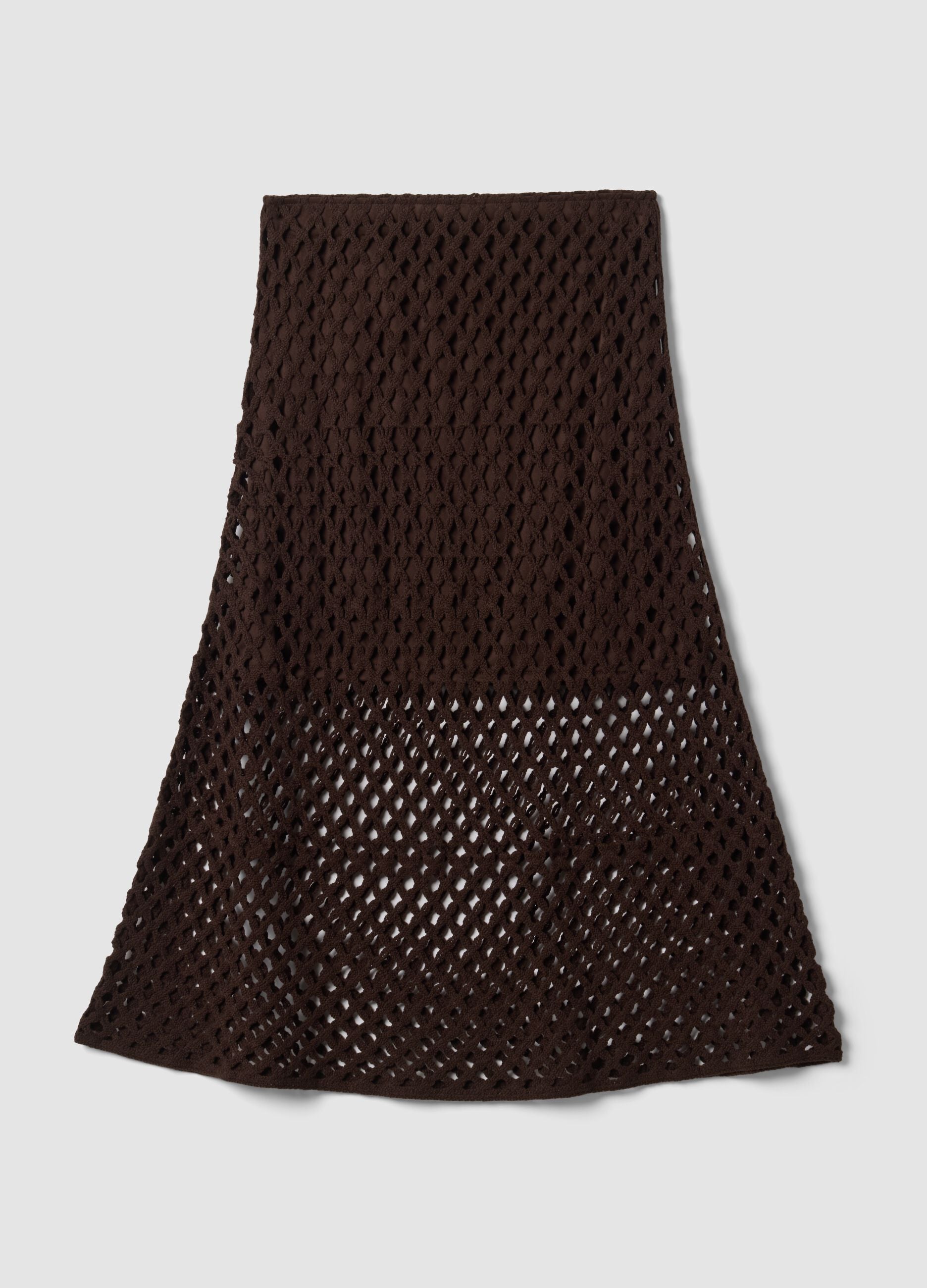 Brown cotton-blend crochet skirt