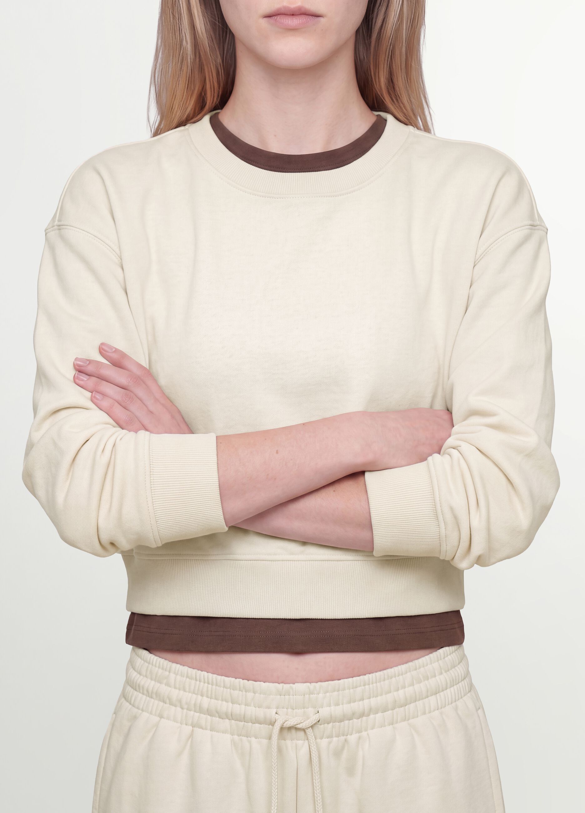 White cotton-blend crew-neck sweatshirt, regular fit