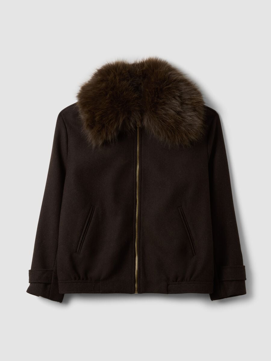 Giacca marrone in misto lana e viscosa con zip_0