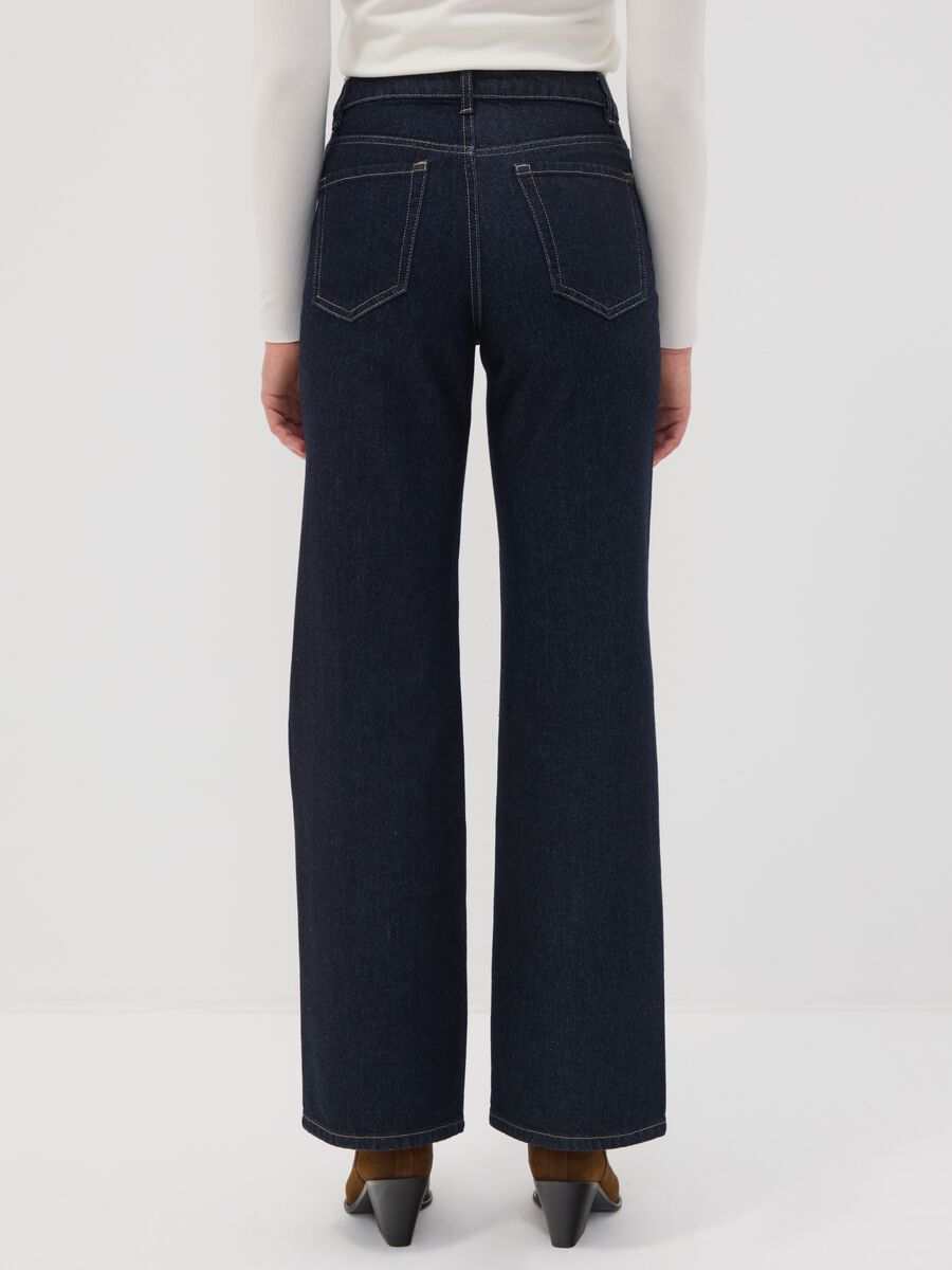 High-waisted wide-leg blue denim jeans in pure cotton_2