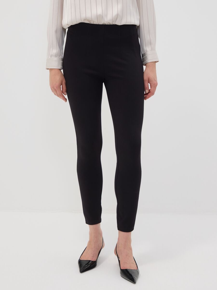 Leggings neri in punto Milano di viscosa elasticizzata slim fit_1