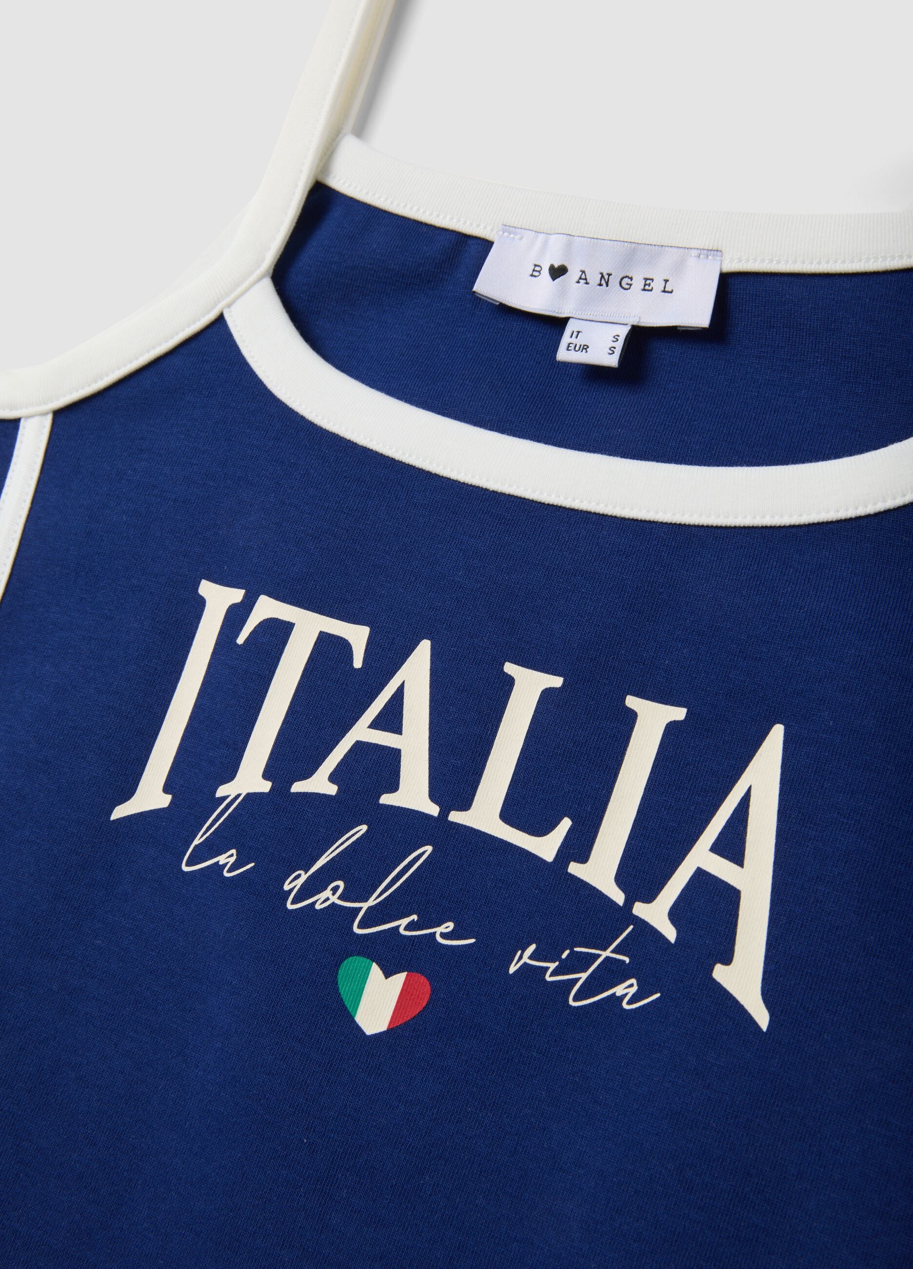 Tank top blu in cotone elasticizzato con scritta Italia regular fit