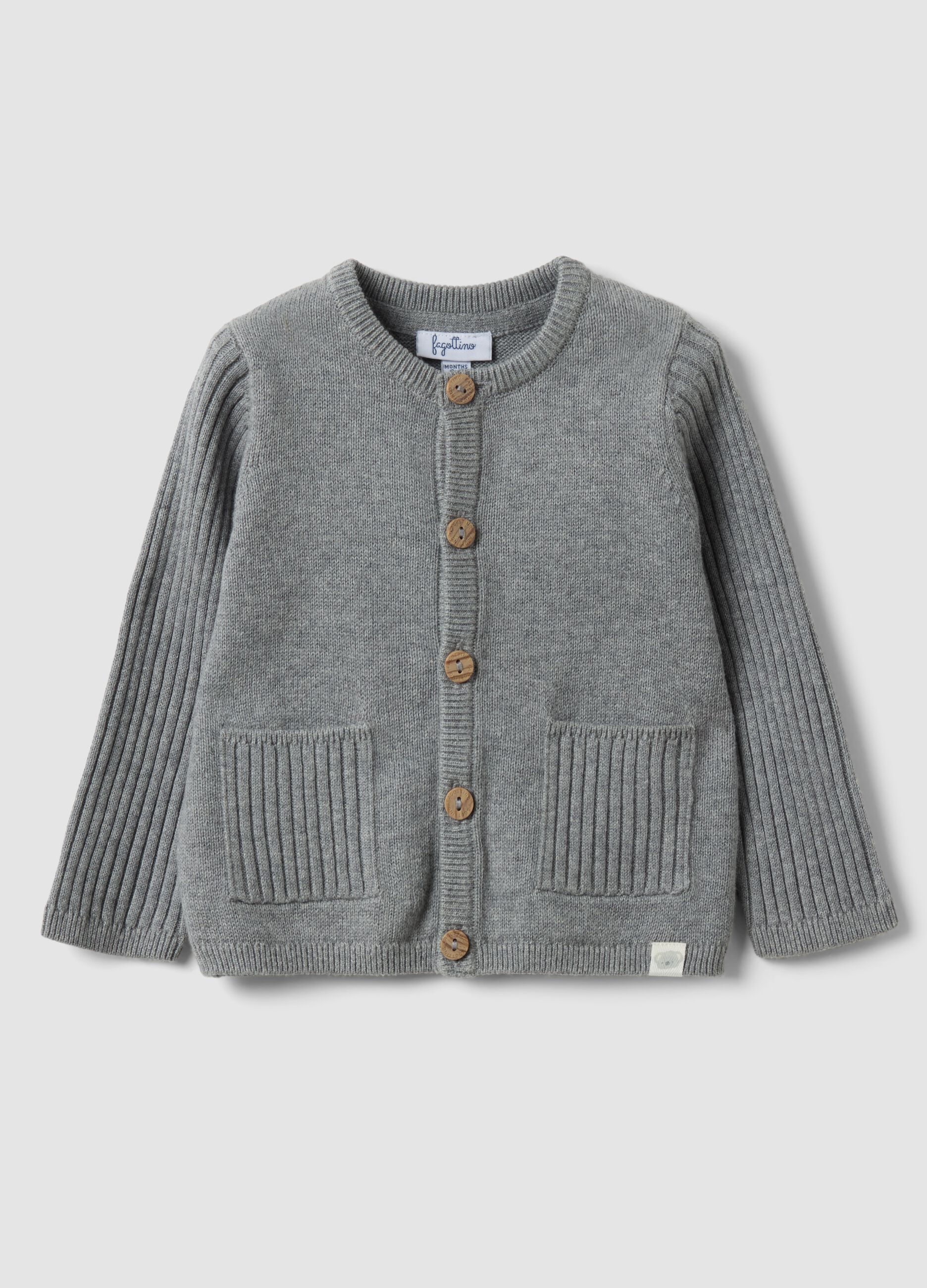 Graue Strickjacke aus reiner Bio-Baumwolle f&uuml;r Babys