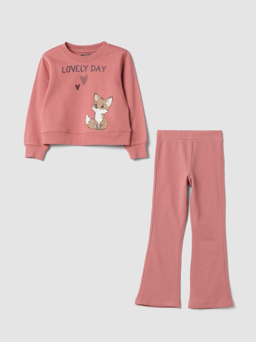 Completo jogging rosa in puro cotone con stampa volpe_0