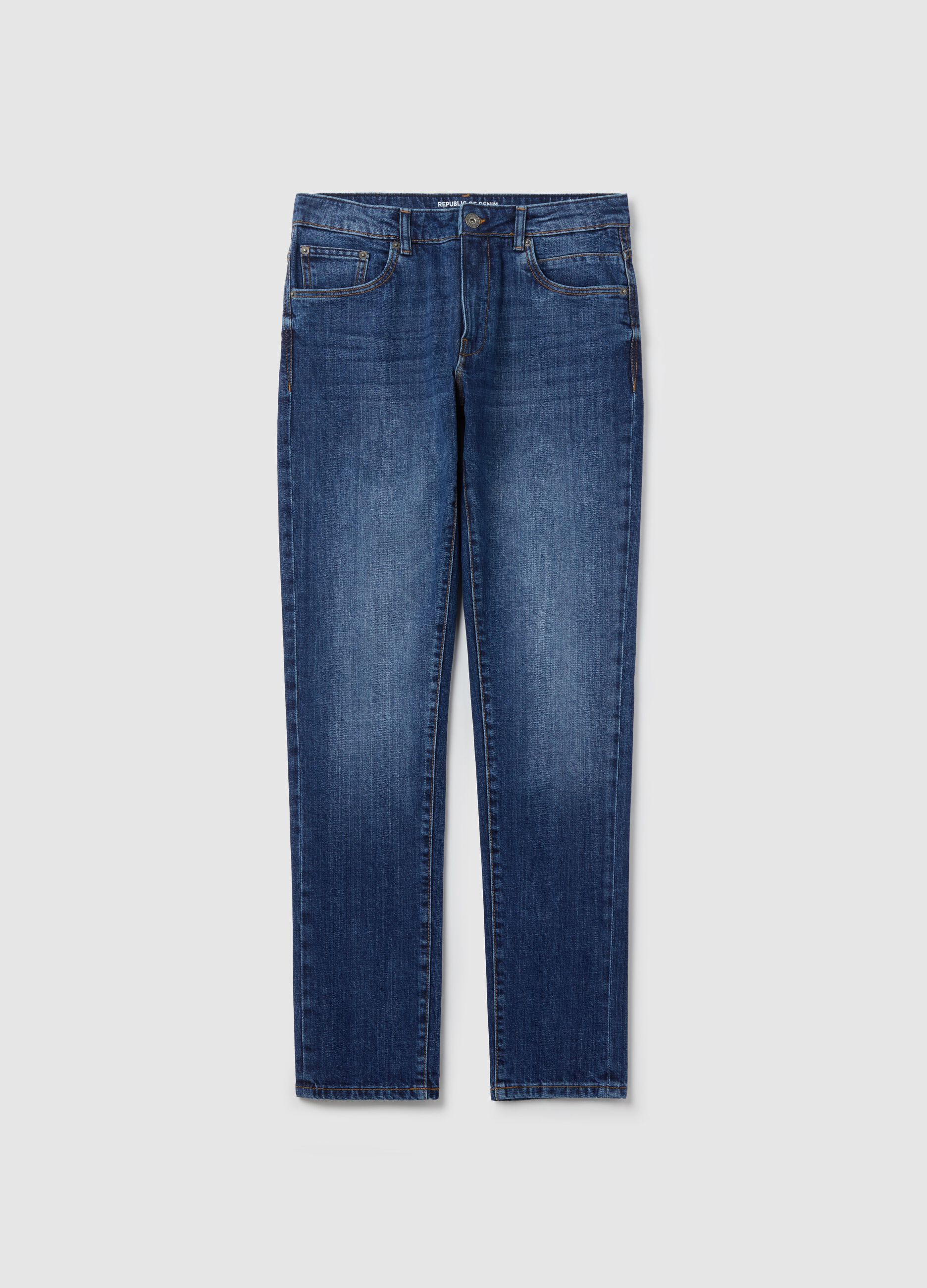 Slim-fit cross-hatch cotton jeans