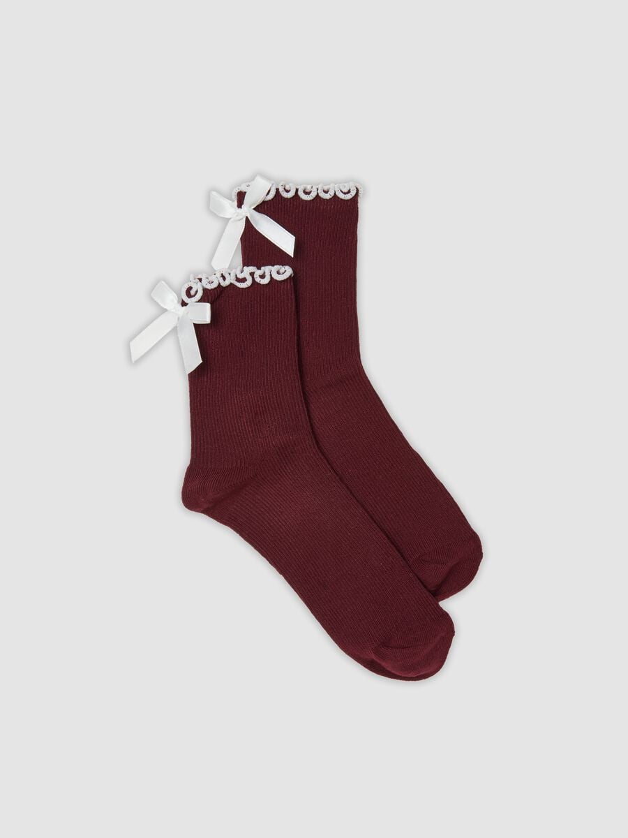 Red organic cotton-blend socks with bows_0