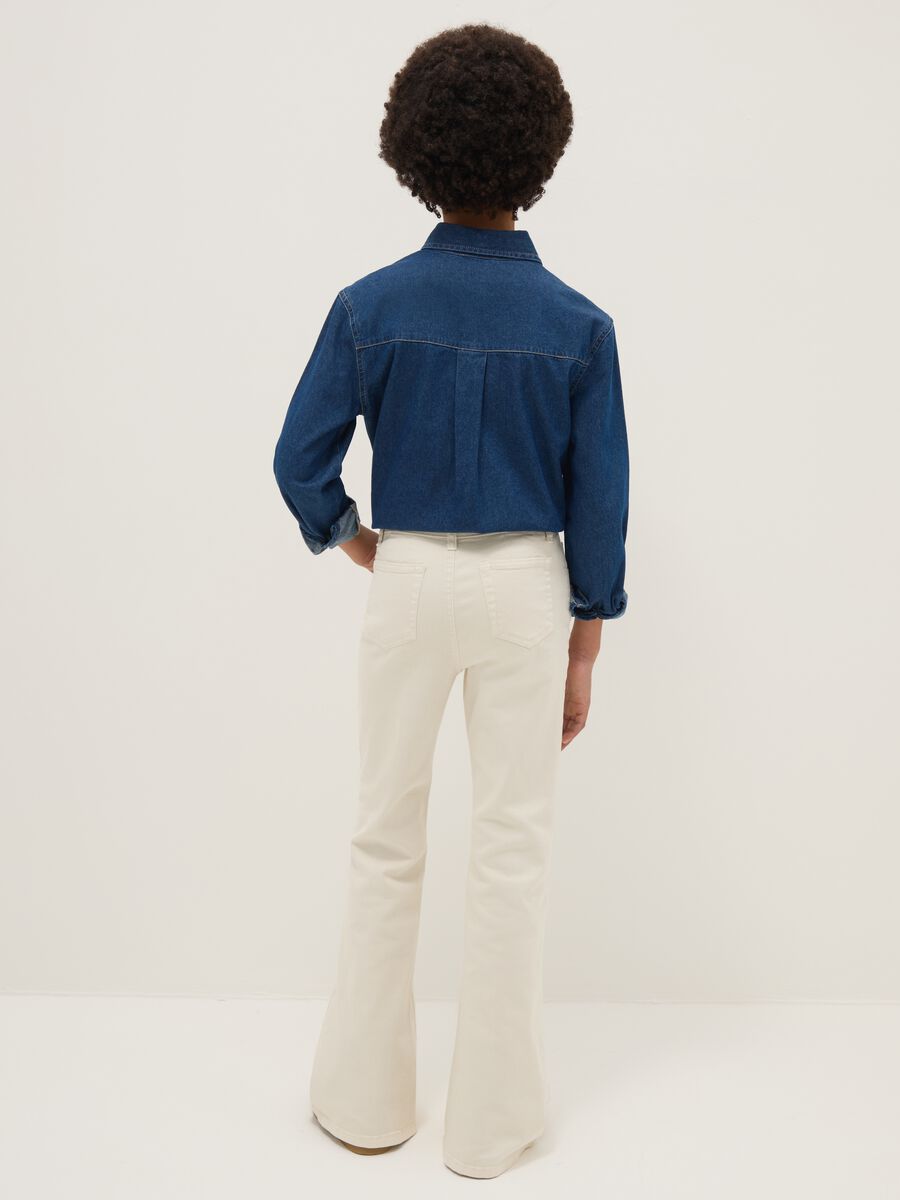 Beige trapezaste hlače od rastezljivog pamuka za djevojčice_1