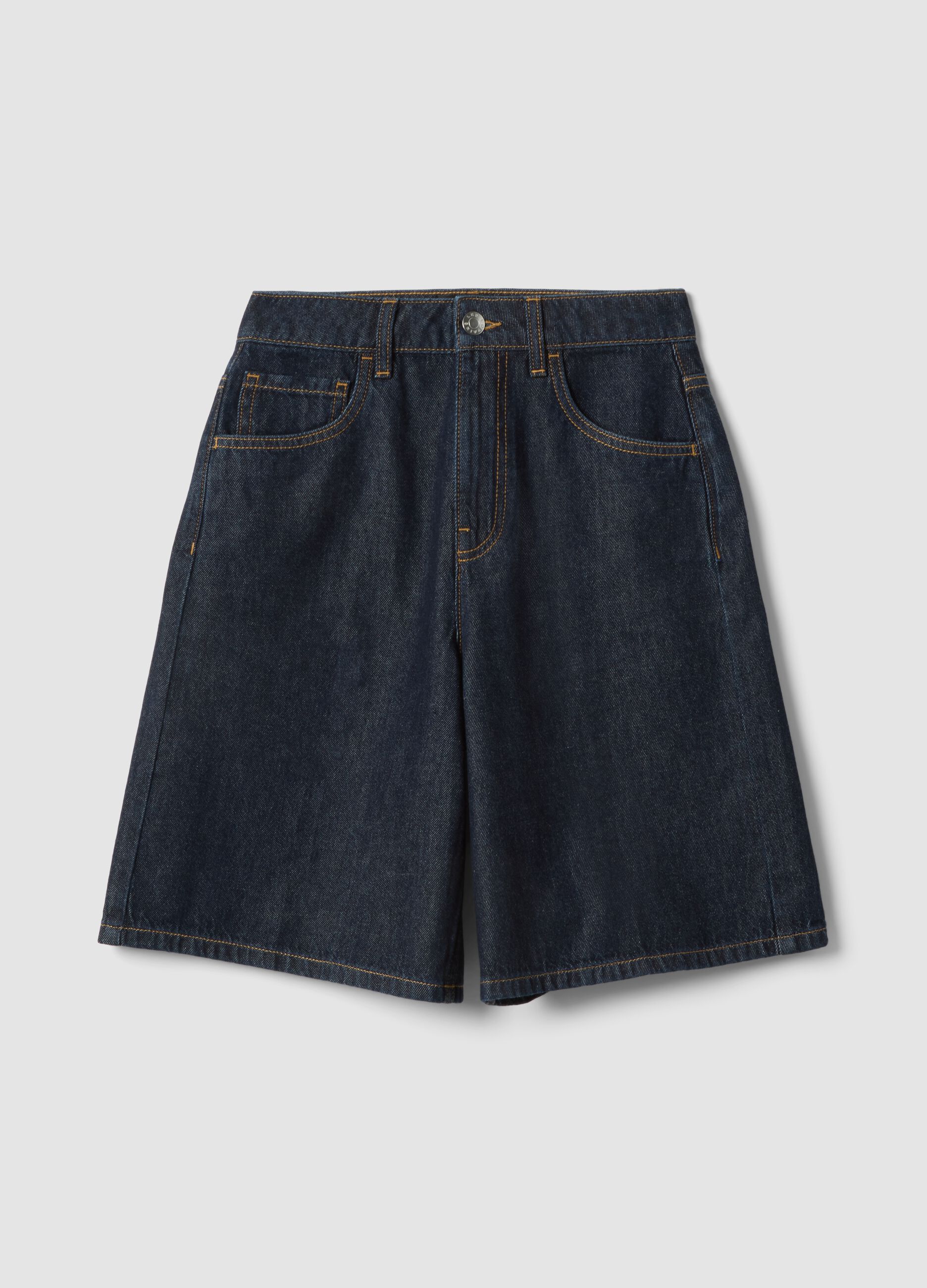 Wide leg blue denim pure cotton shorts