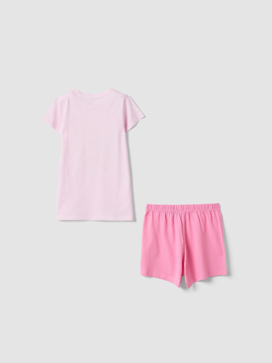 Pink short pyjamas in pure organic cotton for girls with prints_1