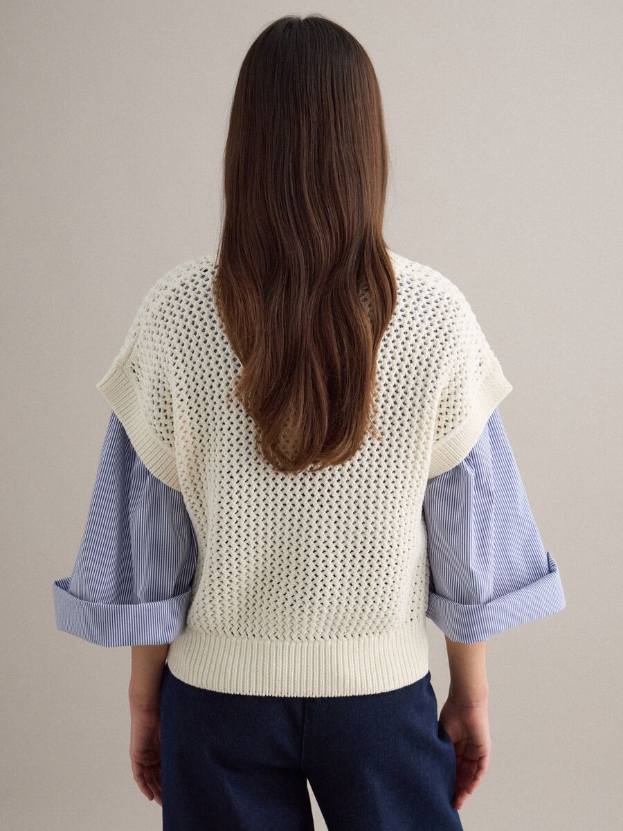 White cotton blend eyelet knit regular fit jumper_3