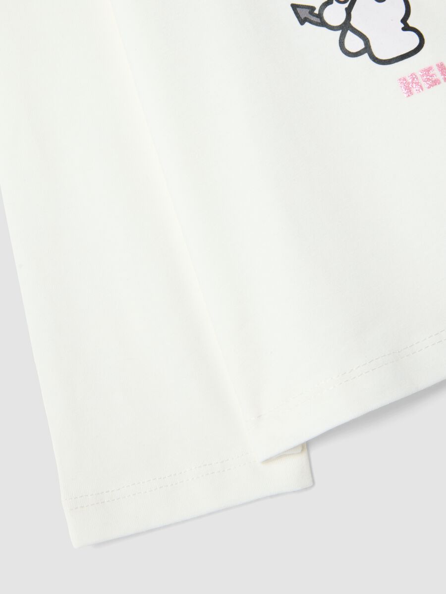 White stretch cotton Hello Kitty print T-shirt for girls_3