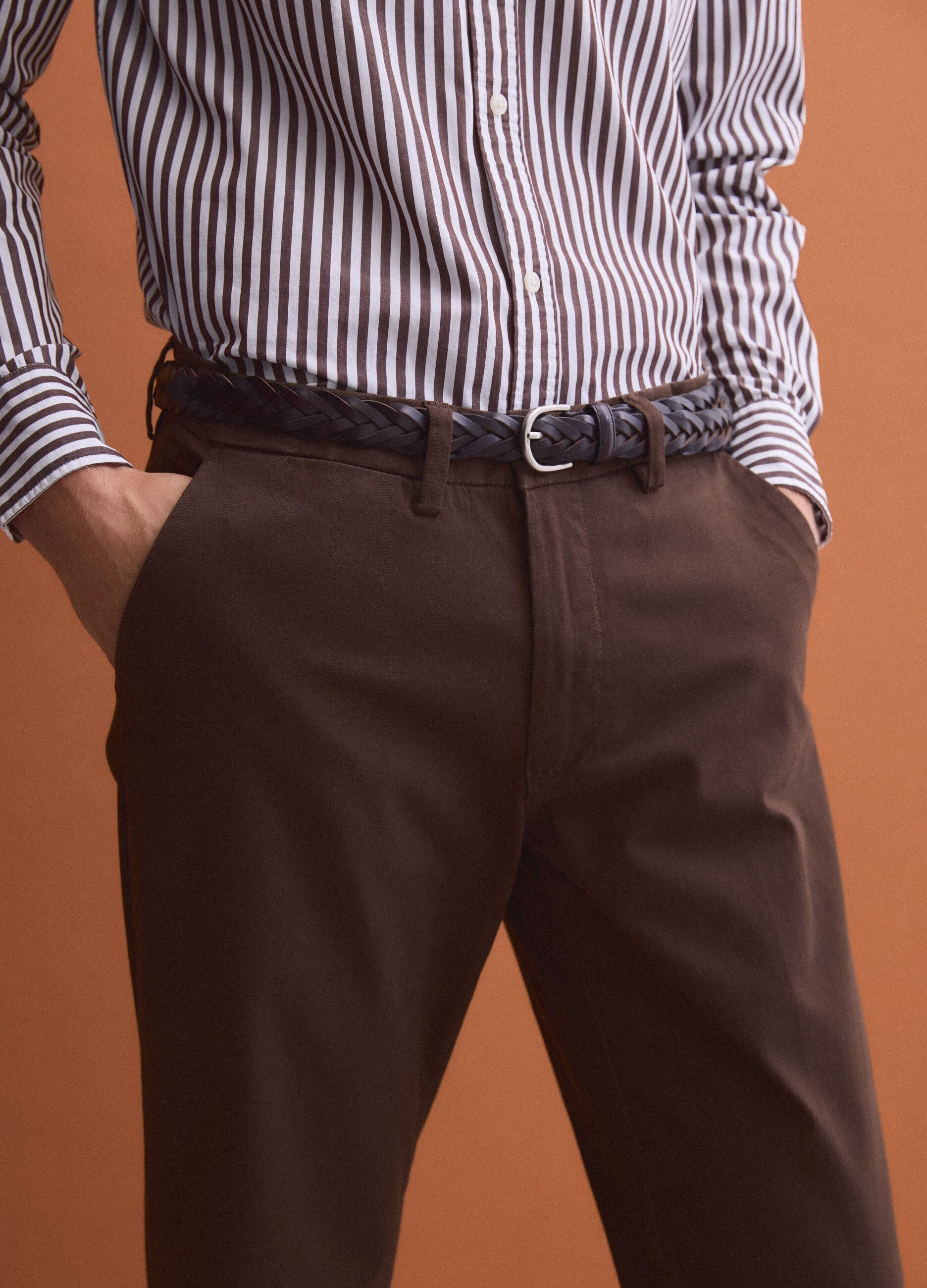 Brown regular-fit stretch cotton twill chino trousers