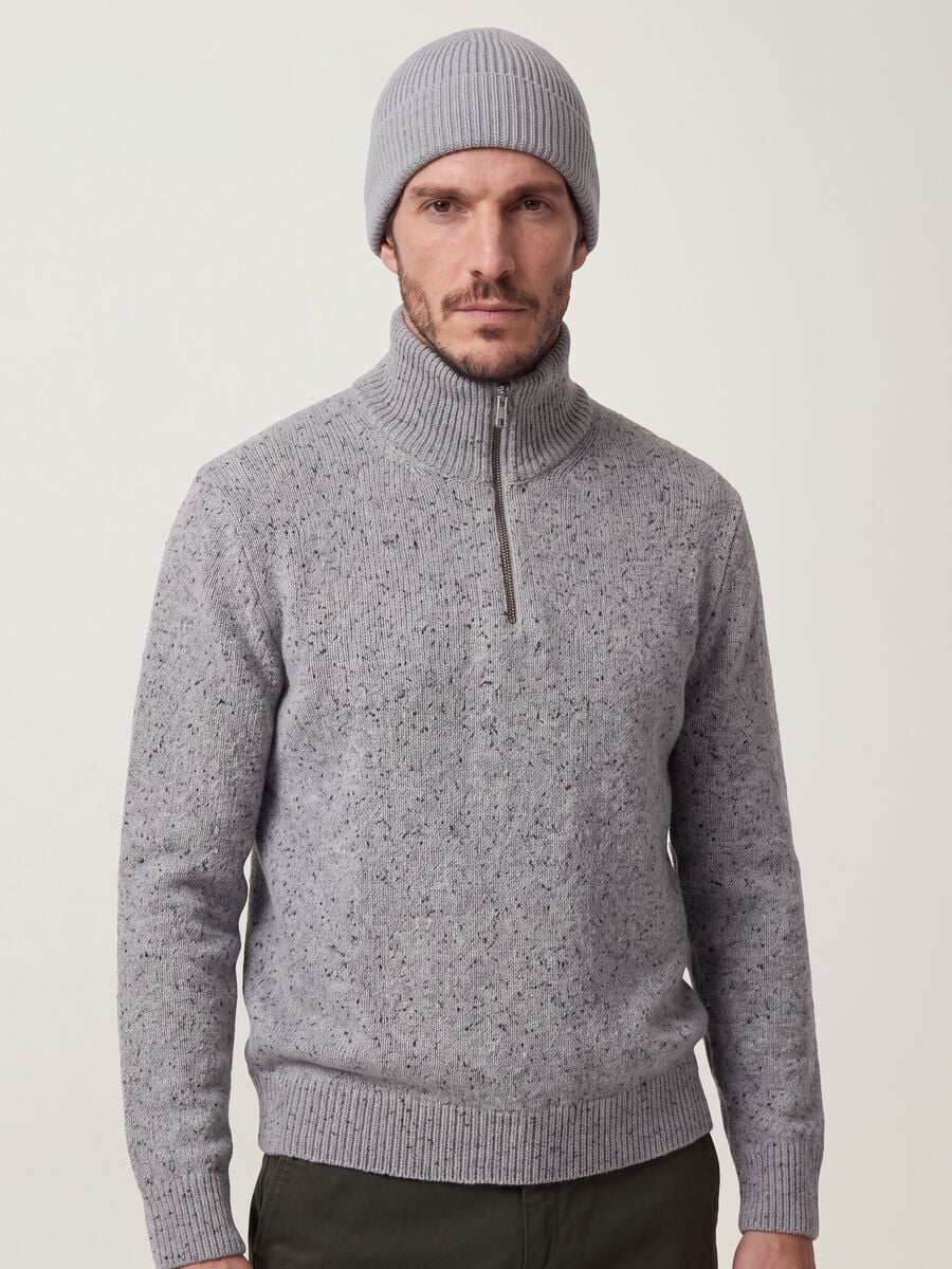 Grey cotton-wool blend half-zip jumper_0