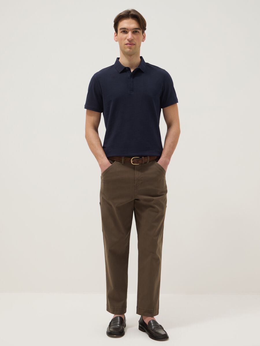 Short-sleeved blue pure cotton polo regular fit_1