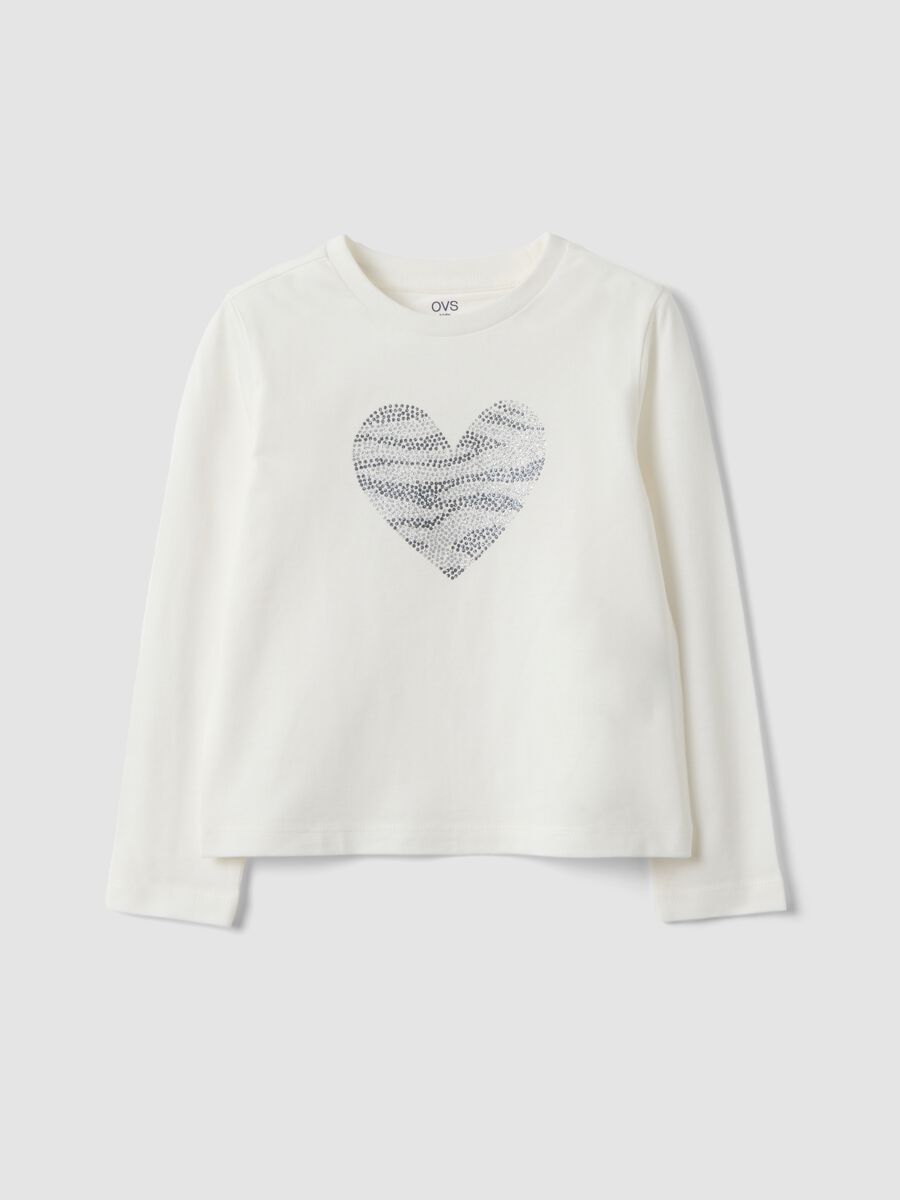 White pure organic cotton girls&rsquo; T-shirt with heart print_0